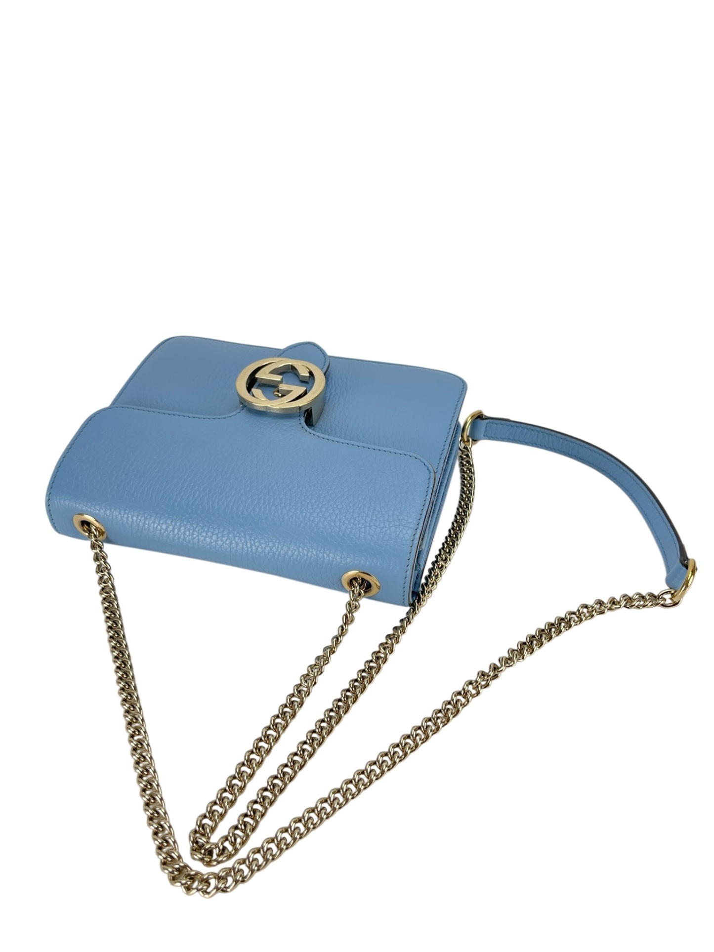 GUCCI - Blue Leather Small Interlocking G Shoulder Bag
