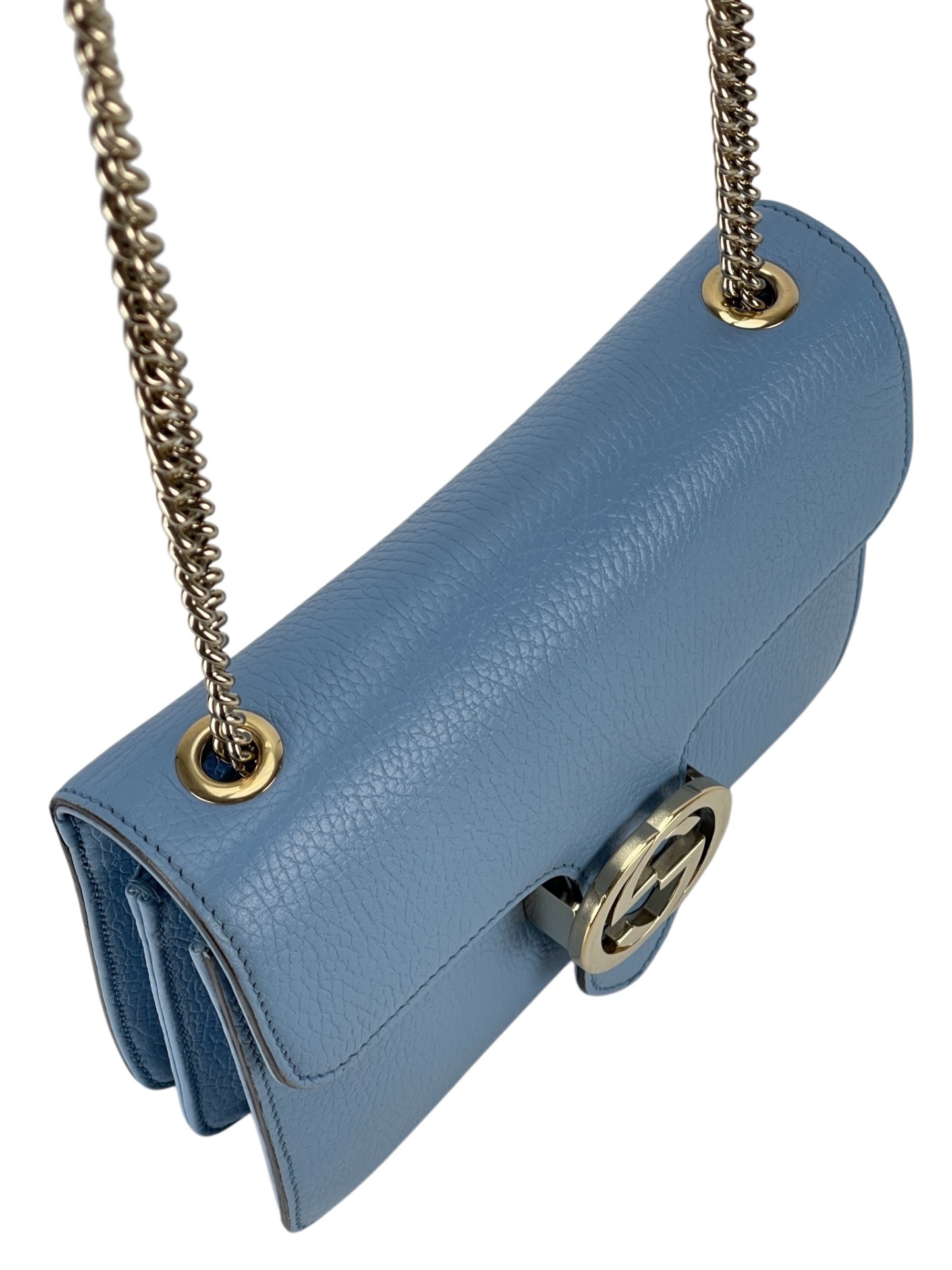 GUCCI - Blue Leather Small Interlocking G Shoulder Bag