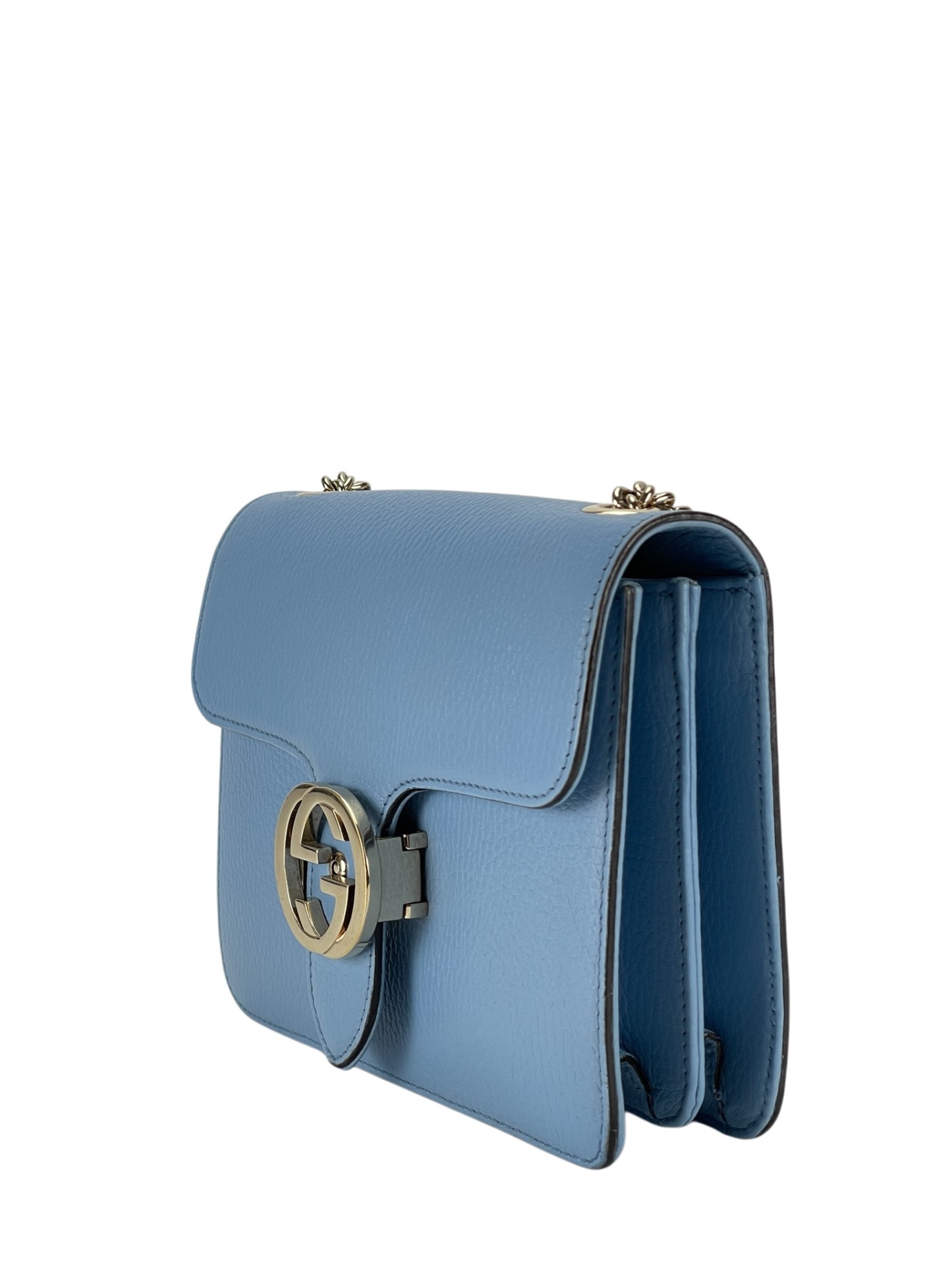 GUCCI - Blue Leather Small Interlocking G Shoulder Bag