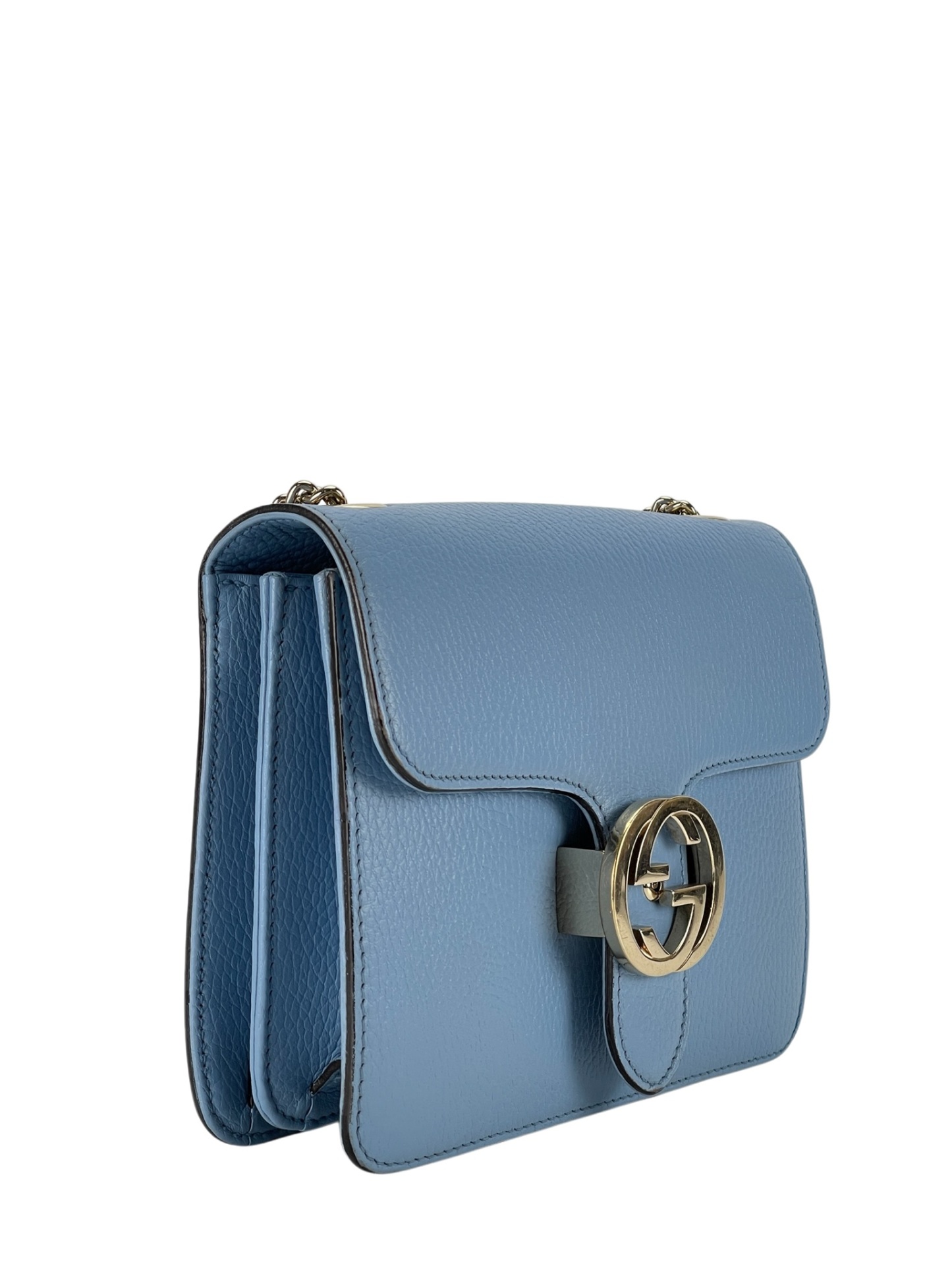 GUCCI - Blue Leather Small Interlocking G Shoulder Bag