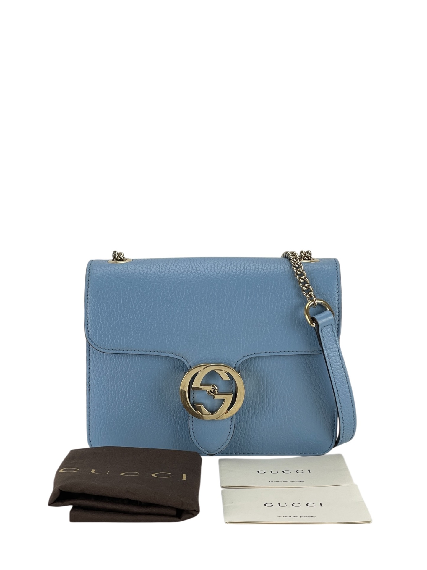 GUCCI - Blue Leather Small Interlocking G Shoulder Bag