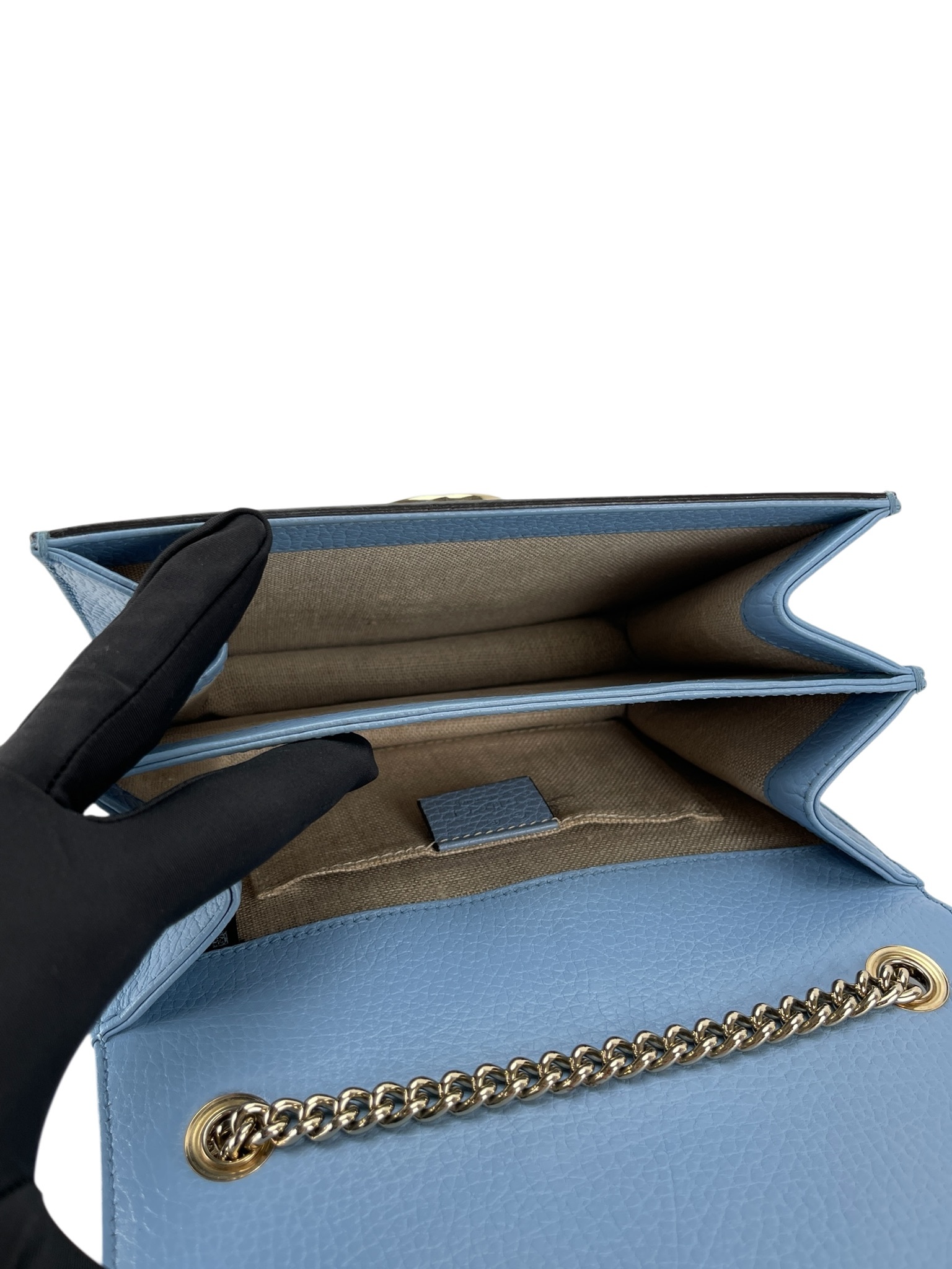 GUCCI - Blue Leather Small Interlocking G Shoulder Bag