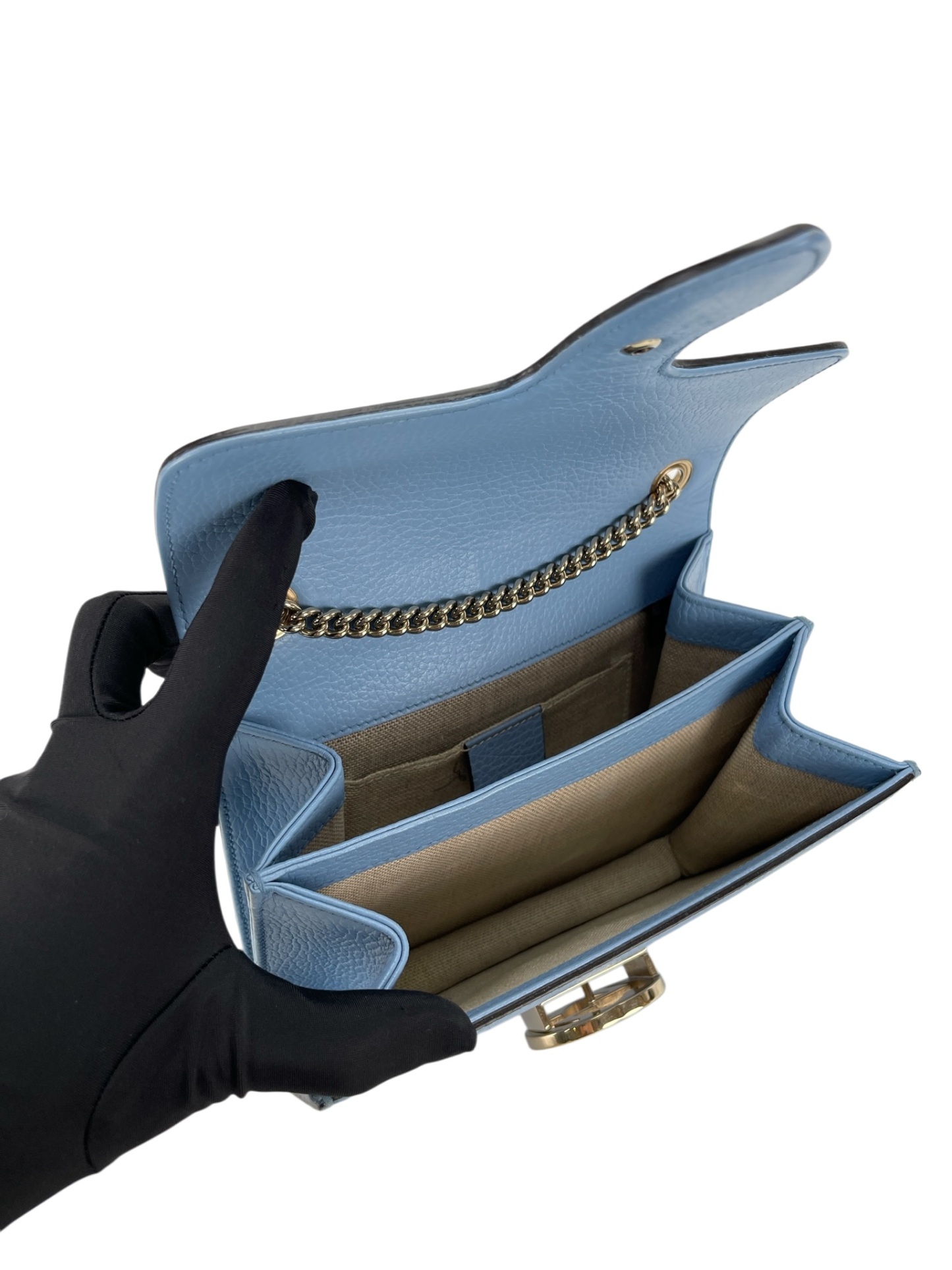 GUCCI - Blue Leather Small Interlocking G Shoulder Bag