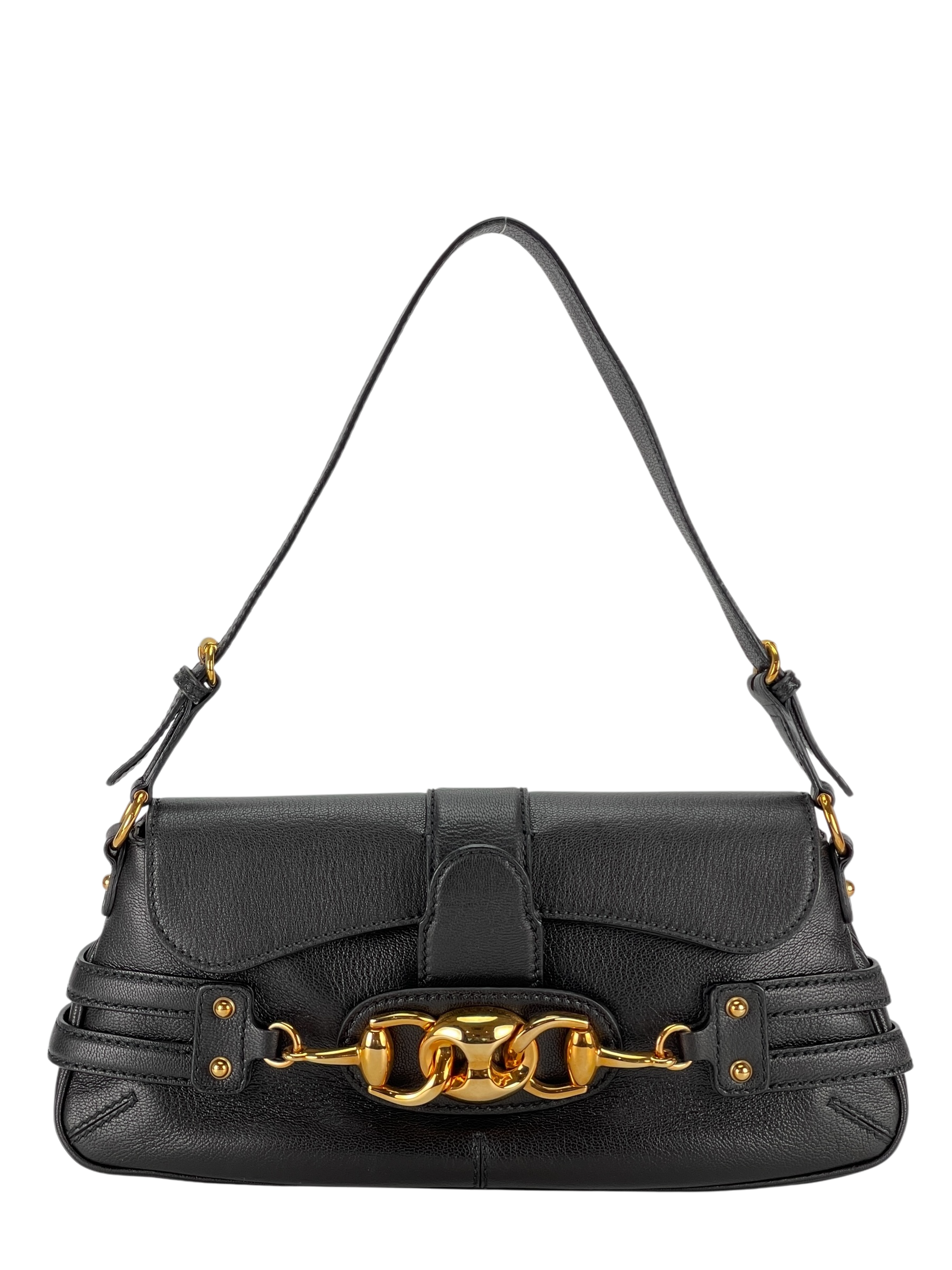 GUCCI - Black Vintage Horsebit Shoulder Bag