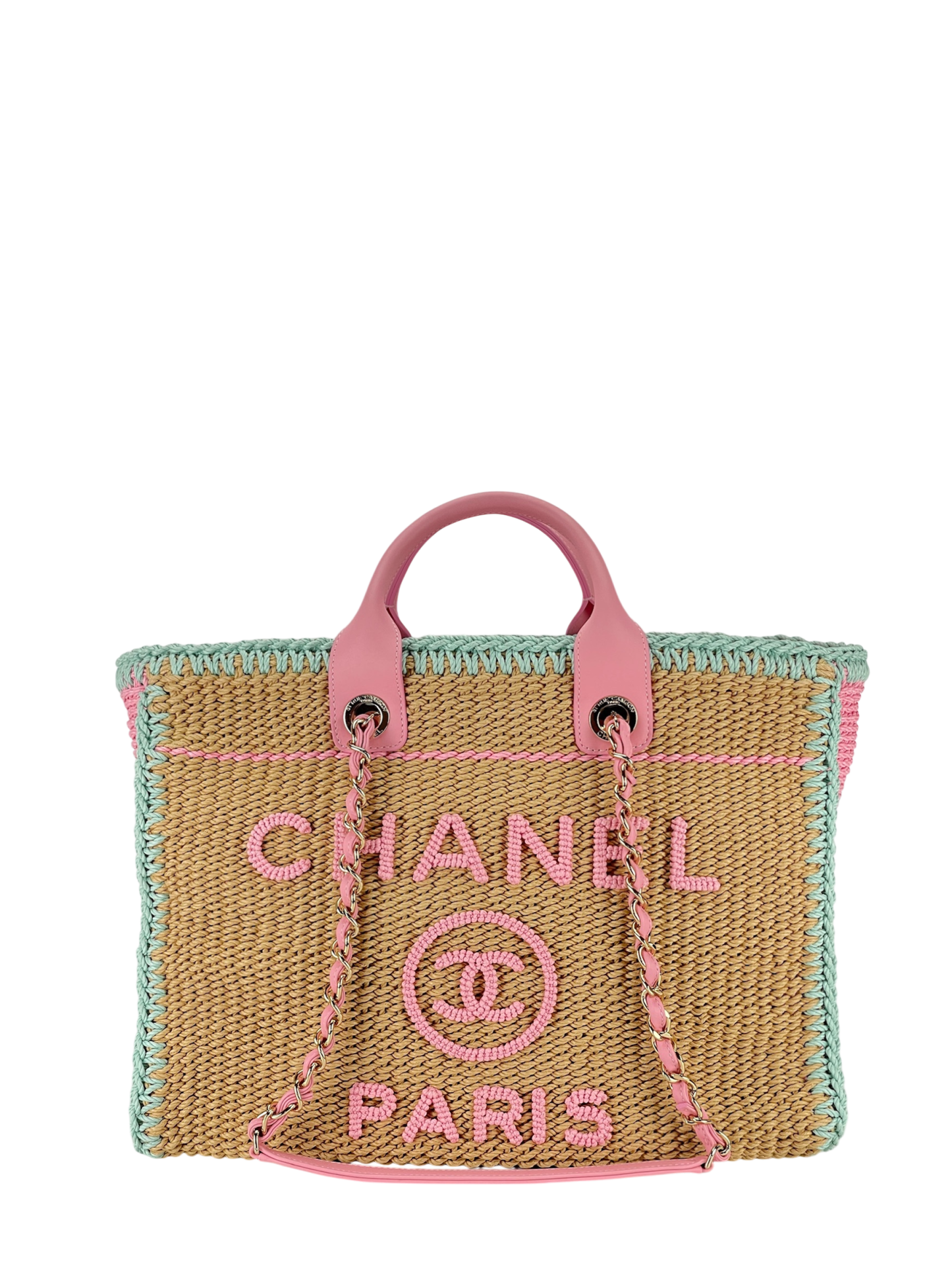 CHANEL - Deauville Tote Cotton Crochet Gold-tone Metal Hardware