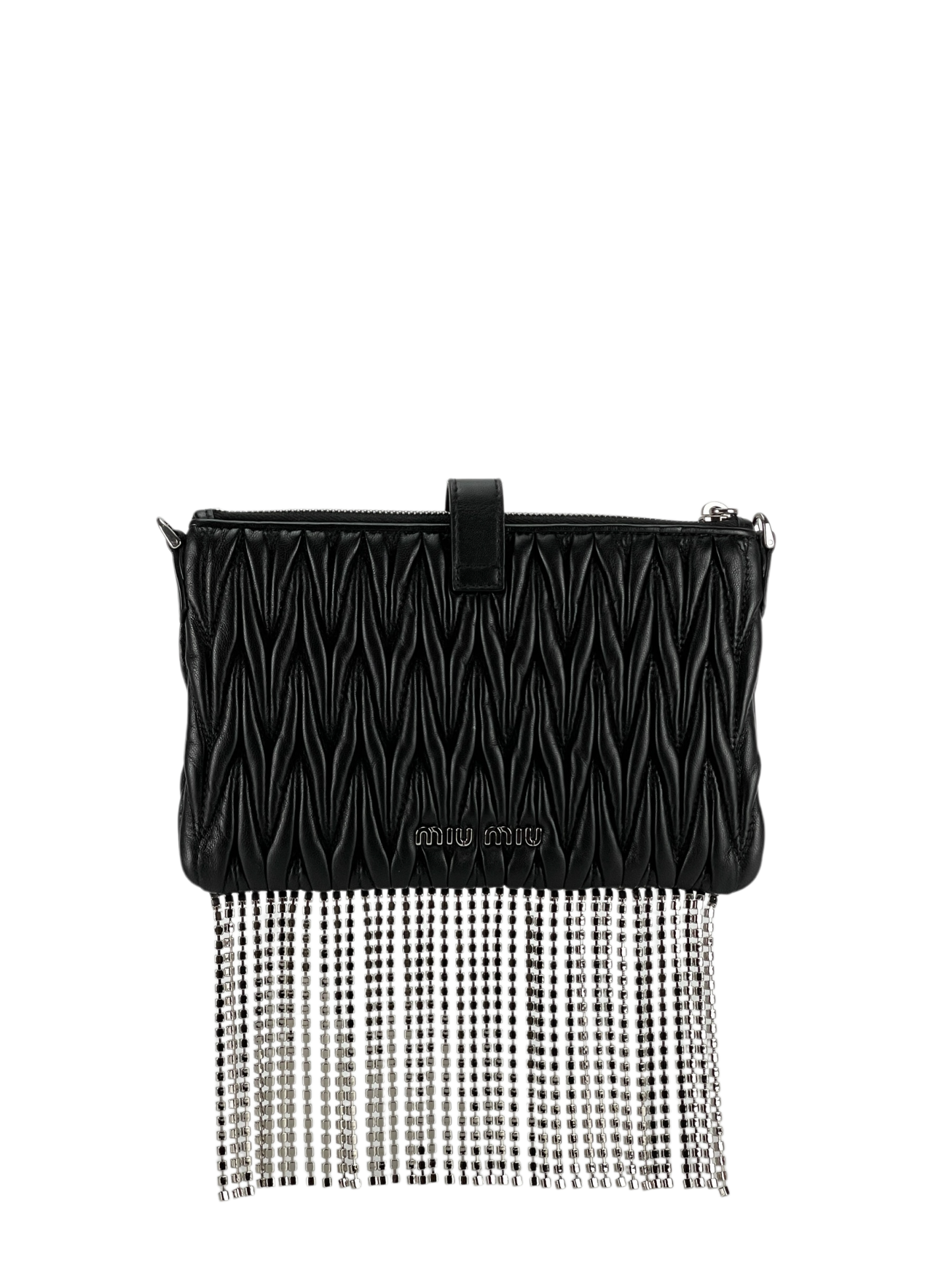 MIUMIU - Matelasse Crystal Pochette Leather Mini Shoulder Bag Black