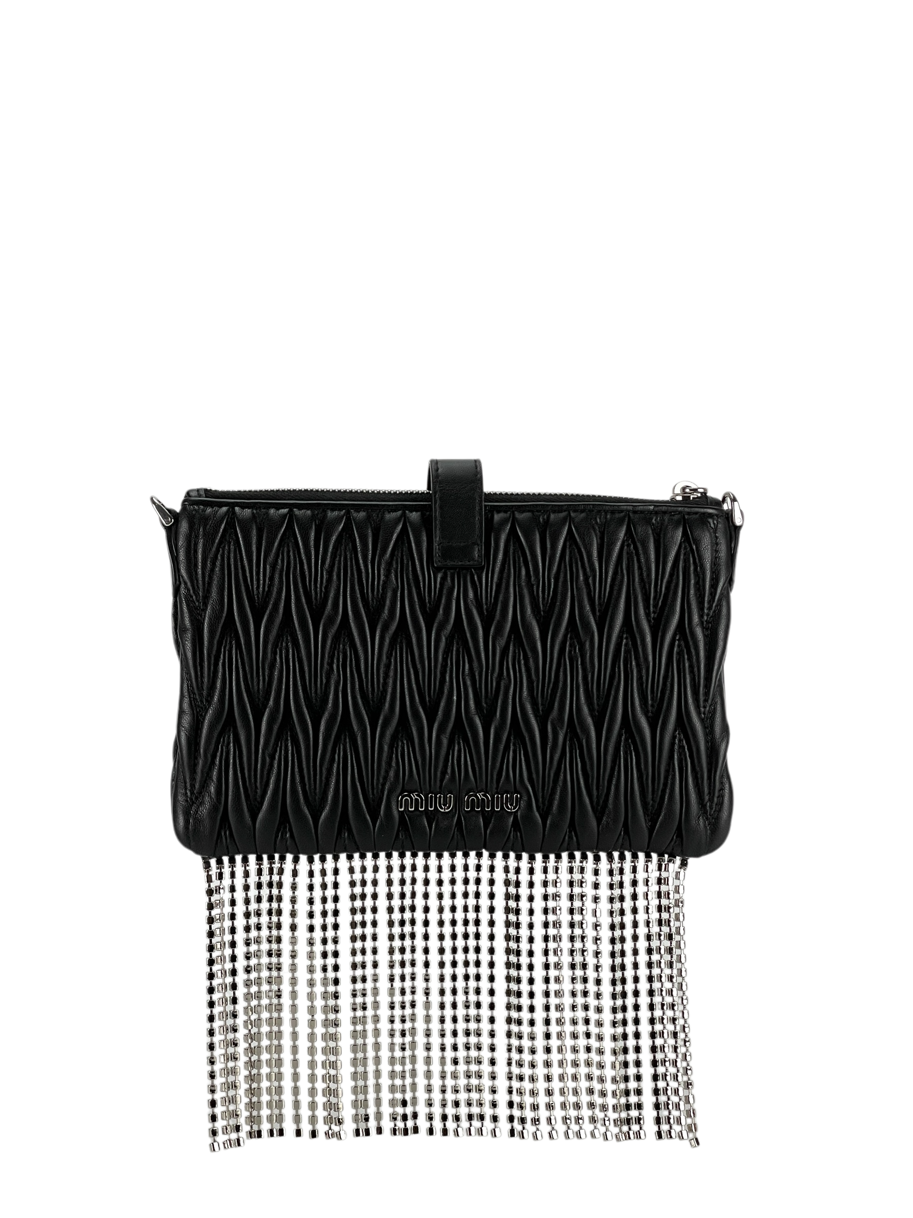 MIUMIU - Matelasse Crystal Pochette Leather Mini Shoulder Bag Black