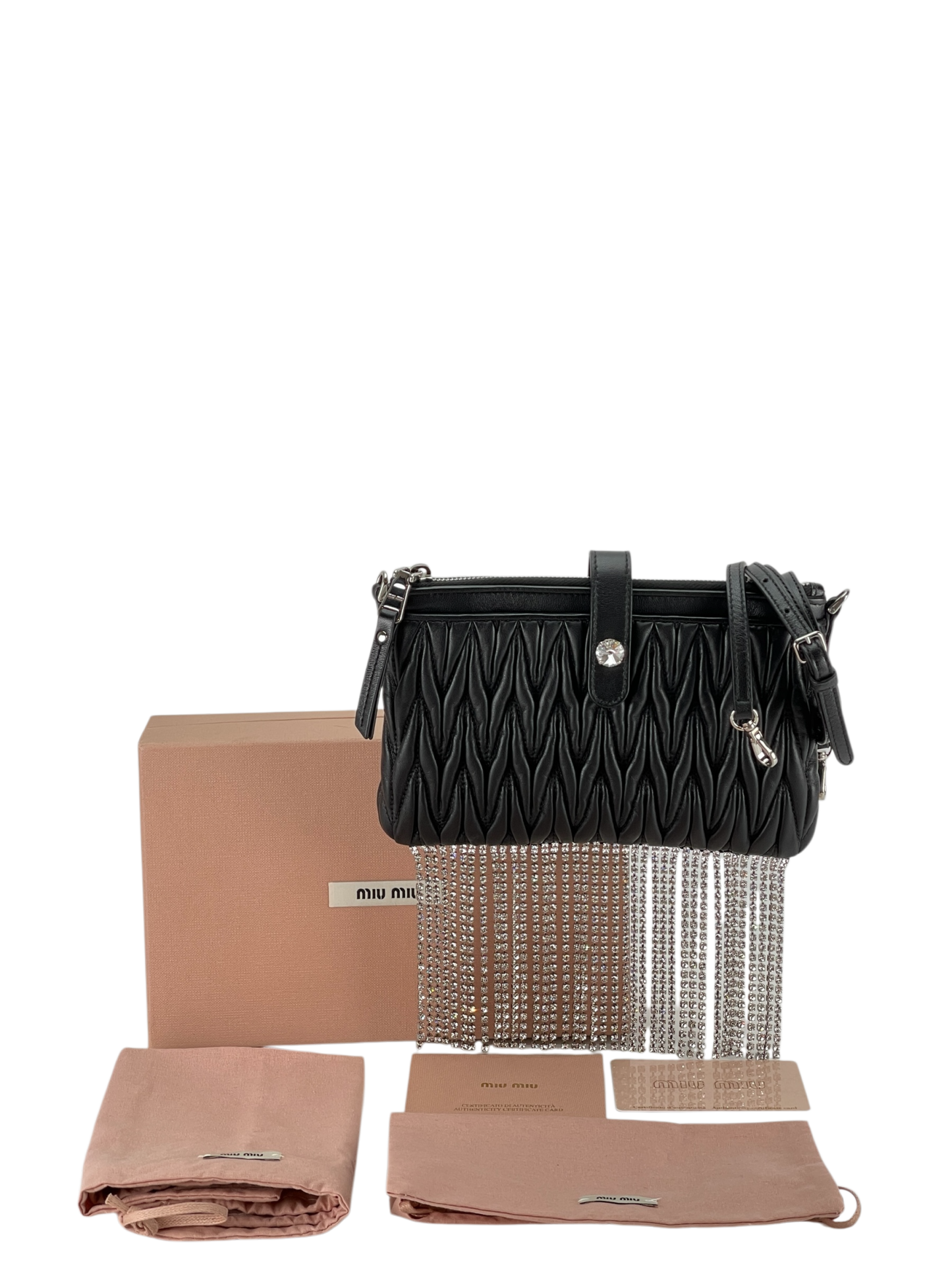 MIUMIU - Matelasse Crystal Pochette Leather Mini Shoulder Bag Black