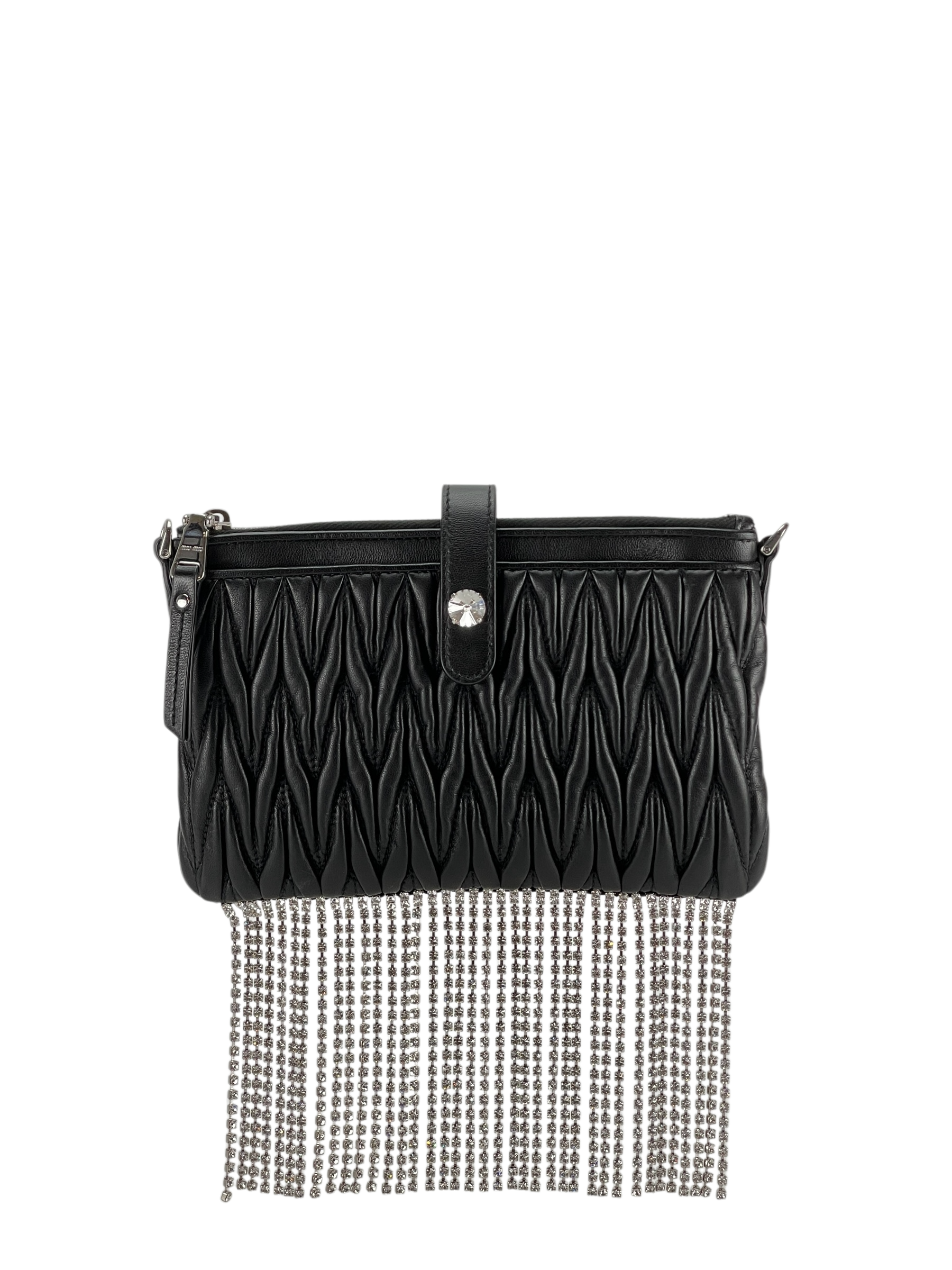 MIUMIU - Matelasse Crystal Pochette Leather Mini Shoulder Bag Black