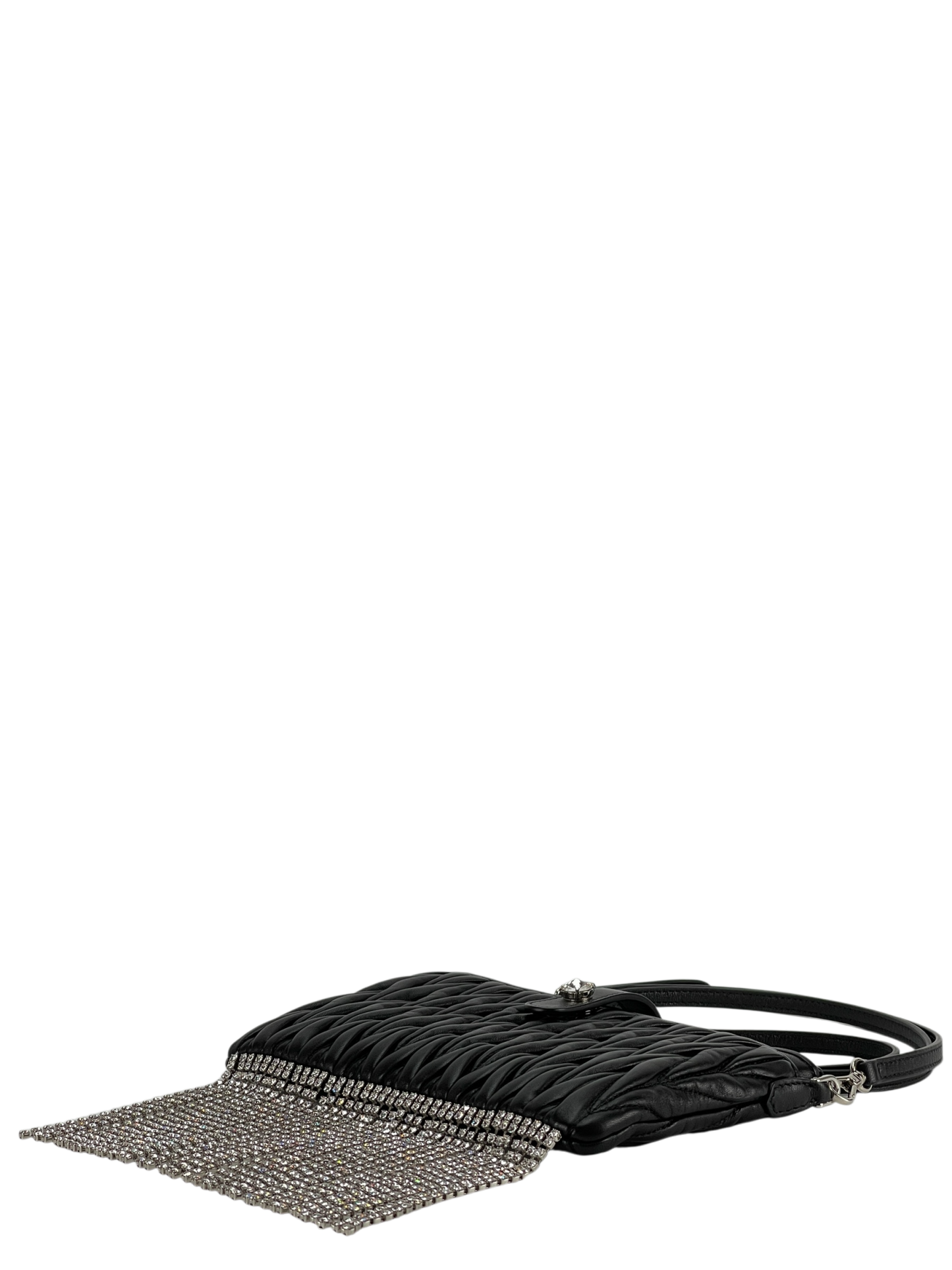 MIUMIU - Matelasse Crystal Pochette Leather Mini Shoulder Bag Black