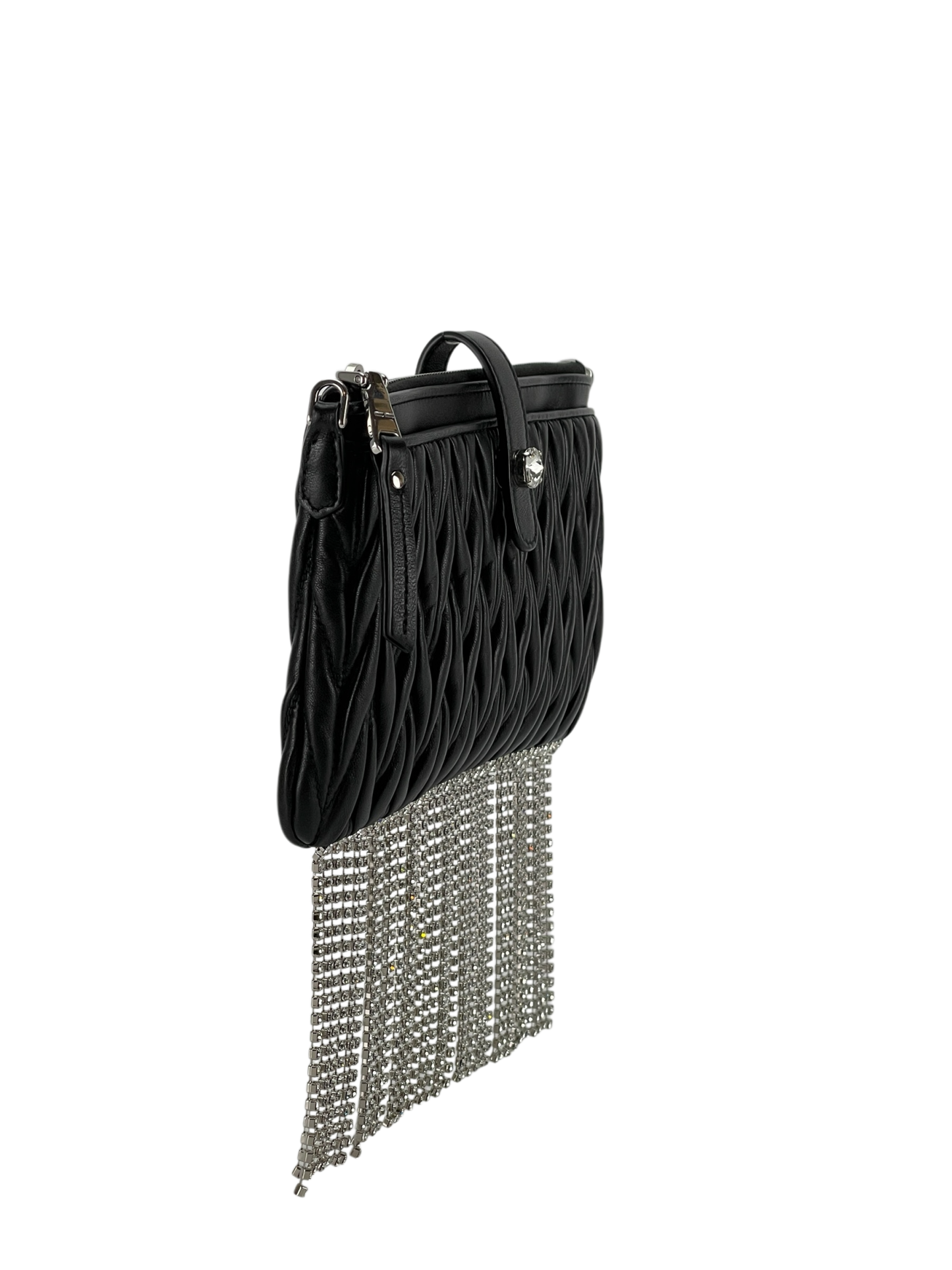 MIUMIU - Matelasse Crystal Pochette Leather Mini Shoulder Bag Black