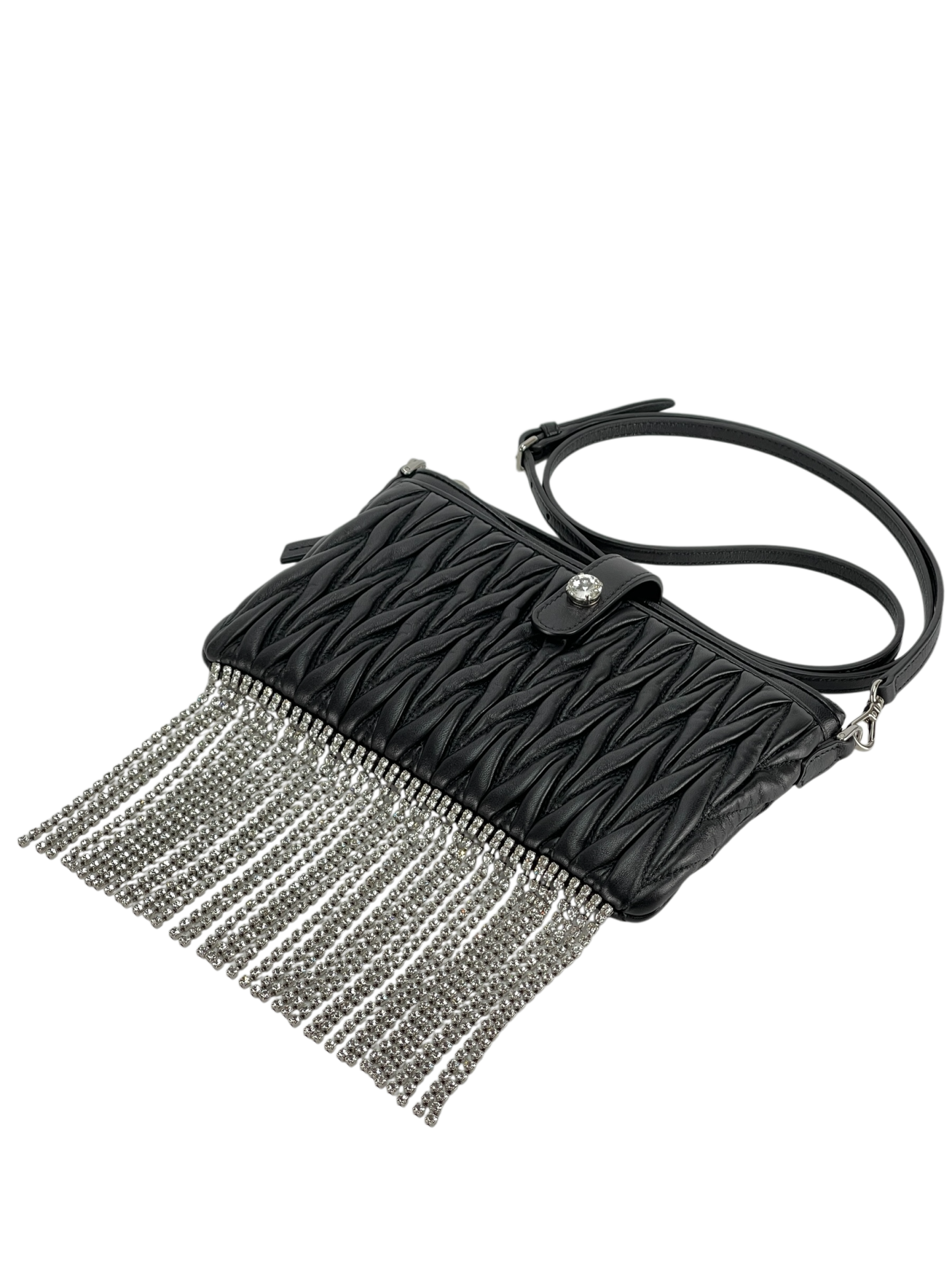 MIUMIU - Matelasse Crystal Pochette Leather Mini Shoulder Bag Black