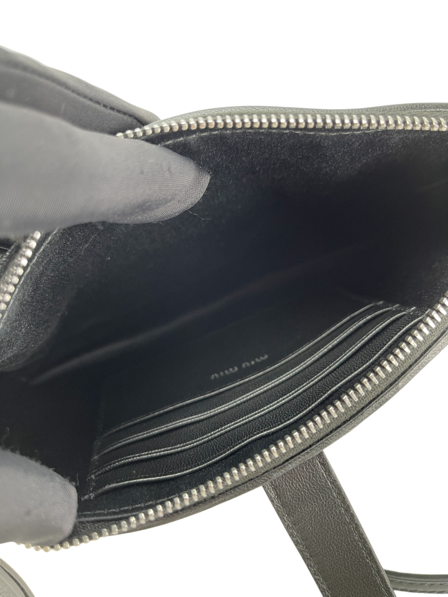 MIUMIU - Matelasse Crystal Pochette Leather Mini Shoulder Bag Black