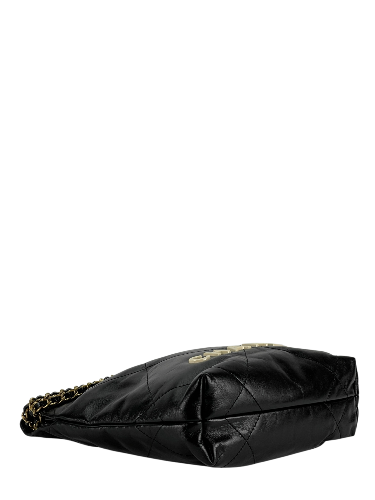 CHANEL - Mini 22 Bag Black Calfskin White logo