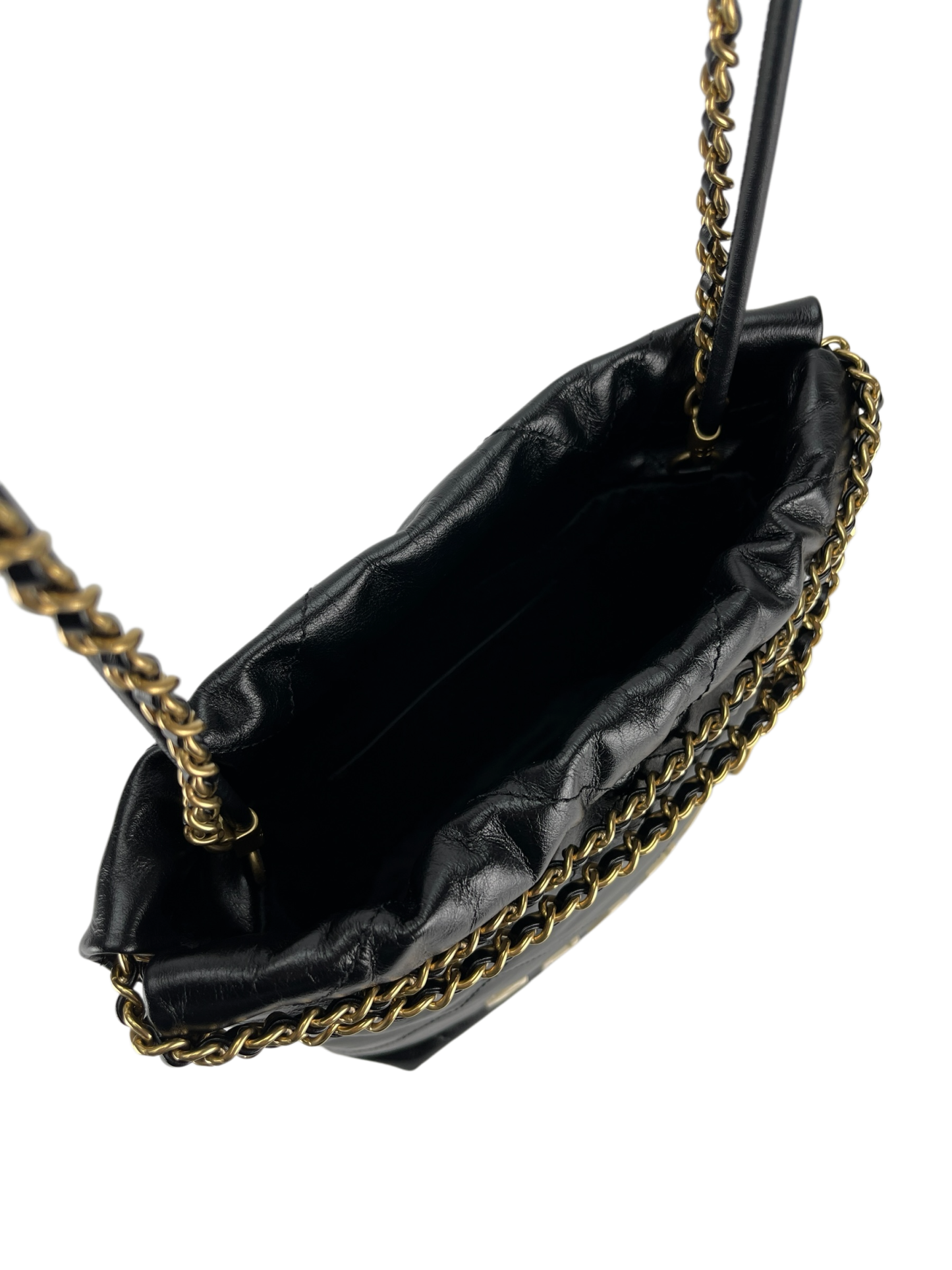 CHANEL - Mini 22 Bag Black Calfskin White logo