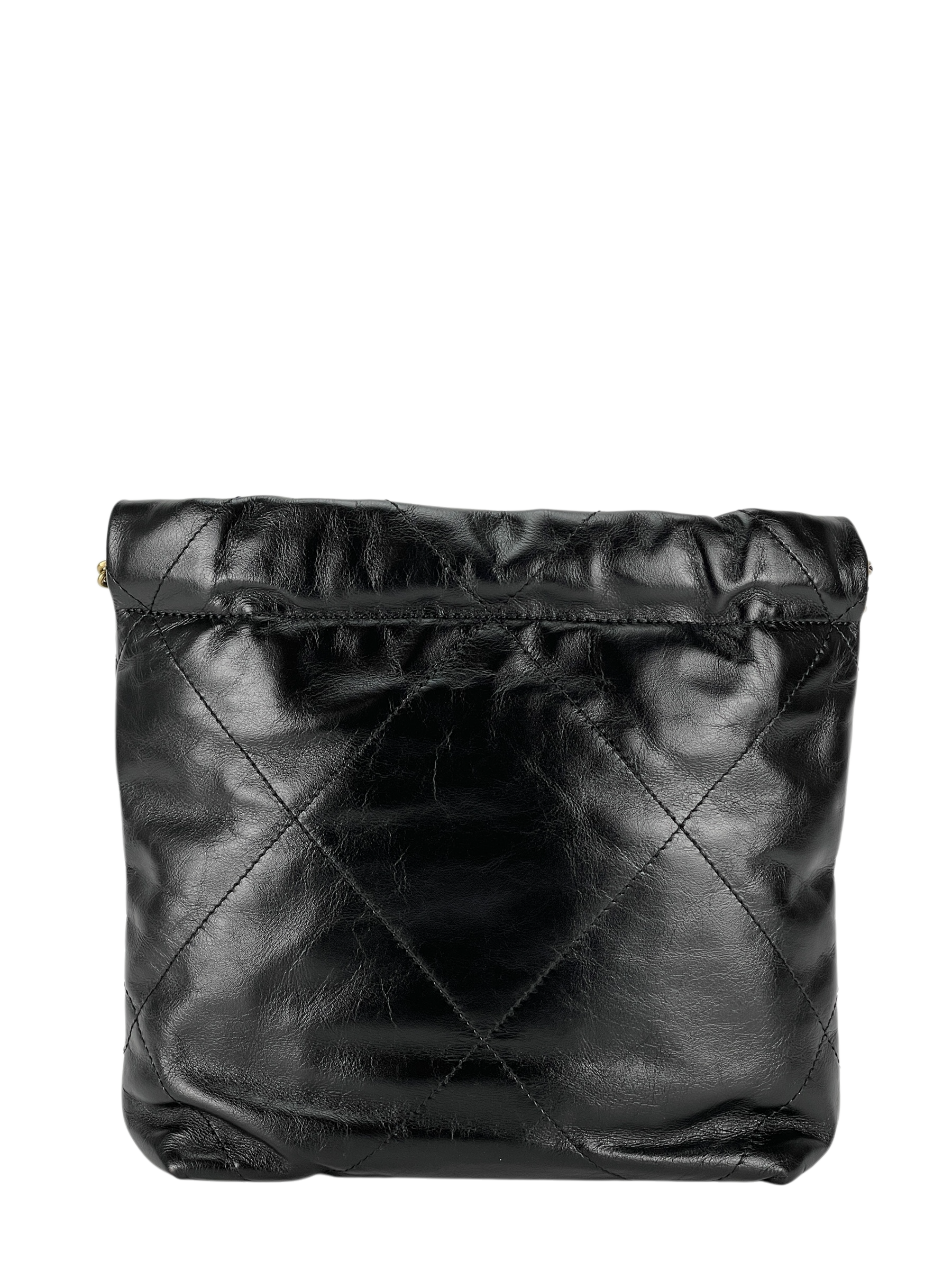 CHANEL - Mini 22 Bag Black Calfskin White logo