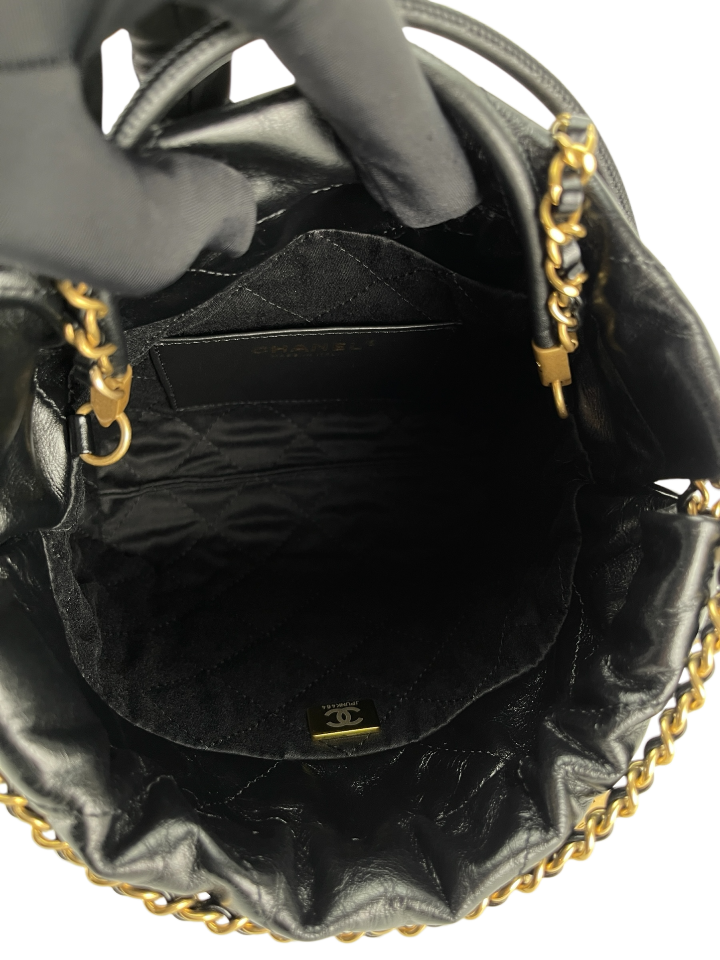 CHANEL - Mini 22 Bag Black Calfskin White logo