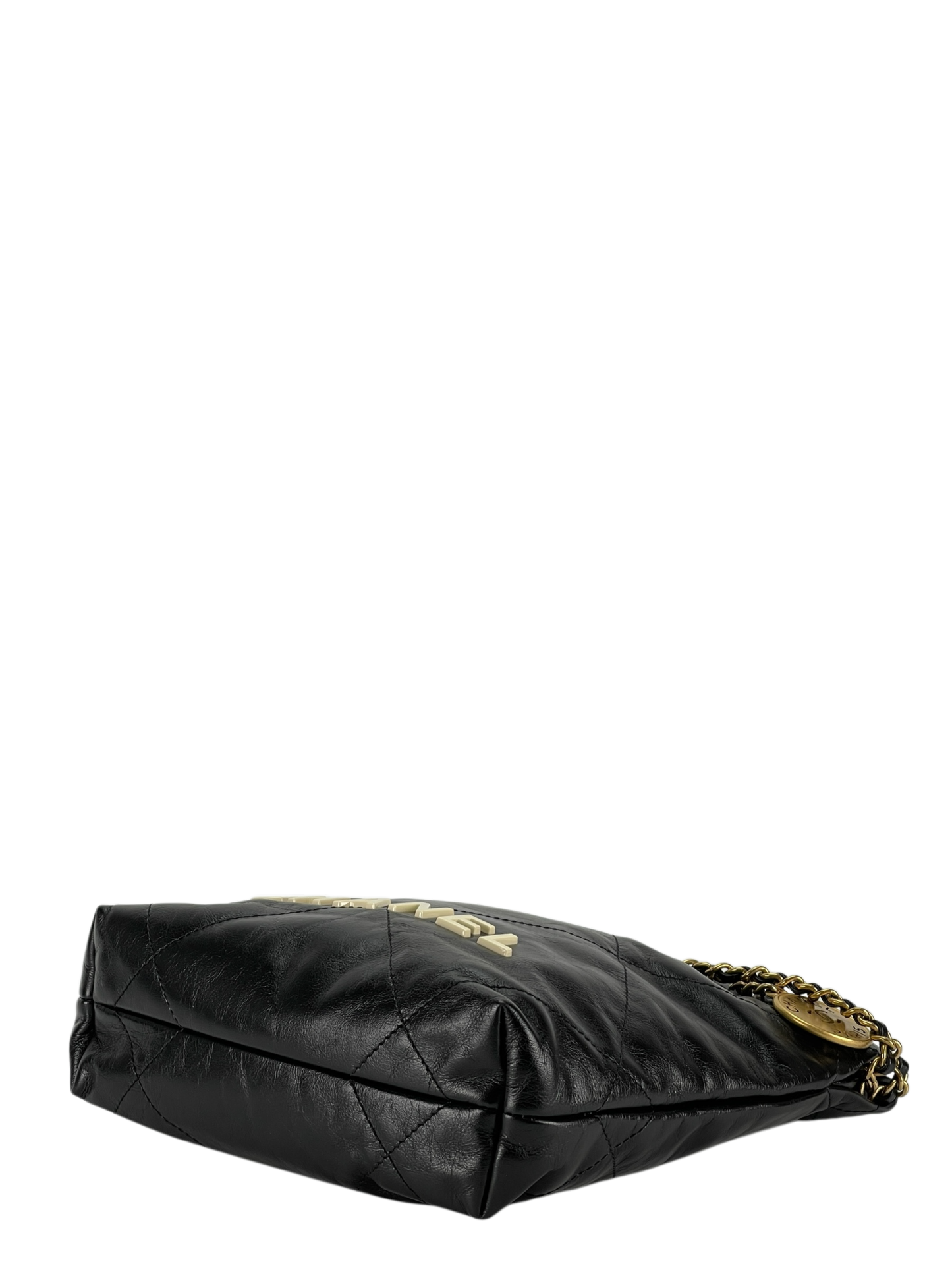CHANEL - Mini 22 Bag Black Calfskin White logo