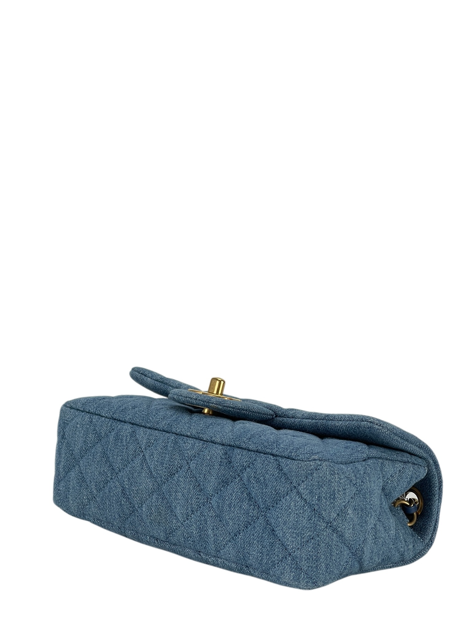 CHANEL - Quilted Mini Denim Rectangular Flap Blue Gold Ball