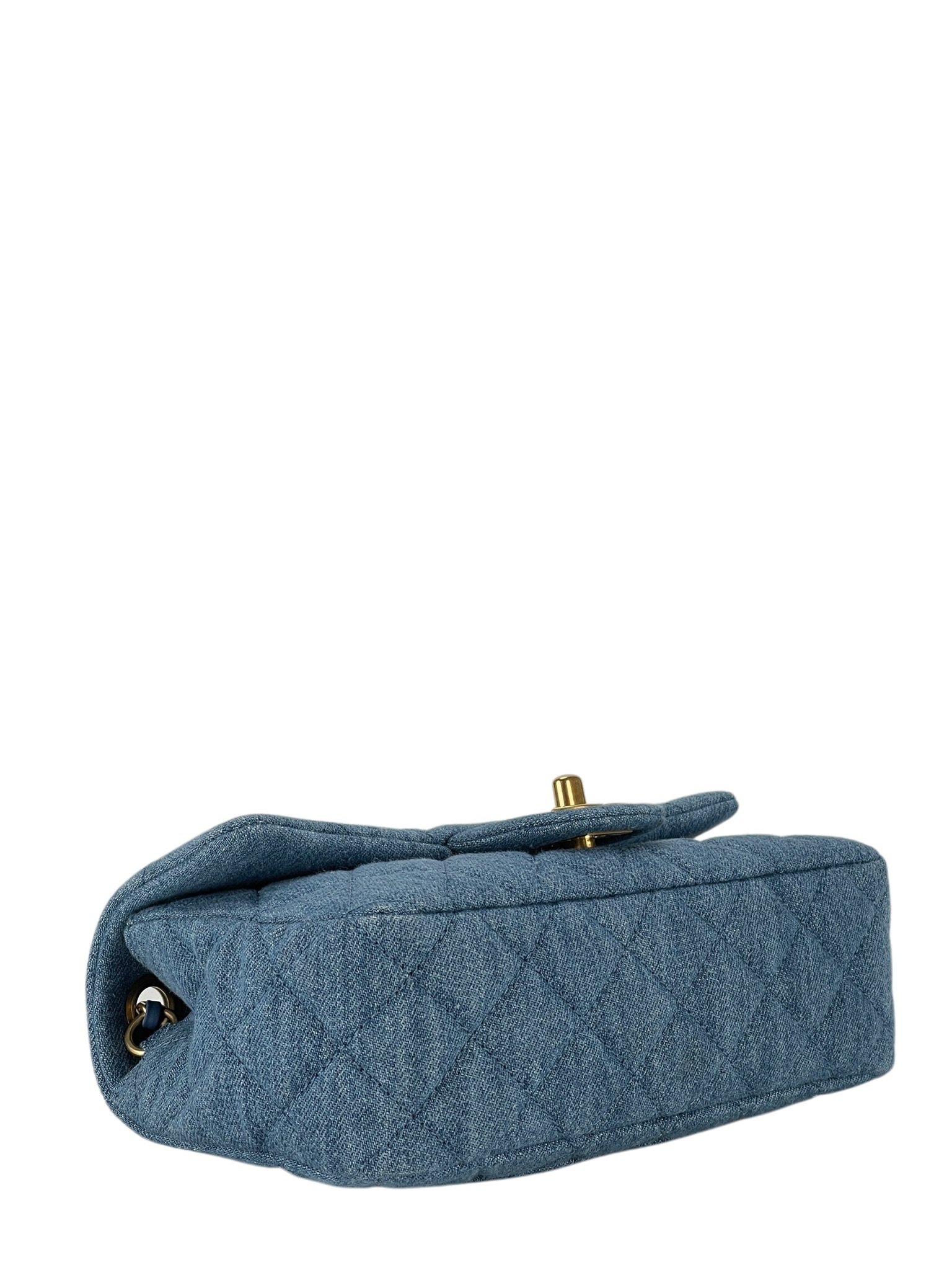 CHANEL - Quilted Mini Denim Rectangular Flap Blue Gold Ball