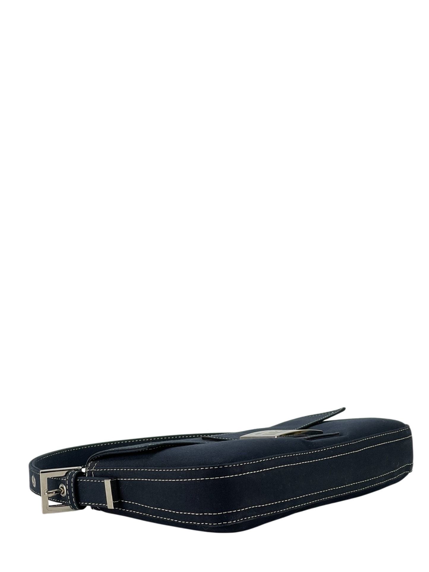 FENDI - Navy Canvas Mamma Baguette silver-tone hardware HandBag