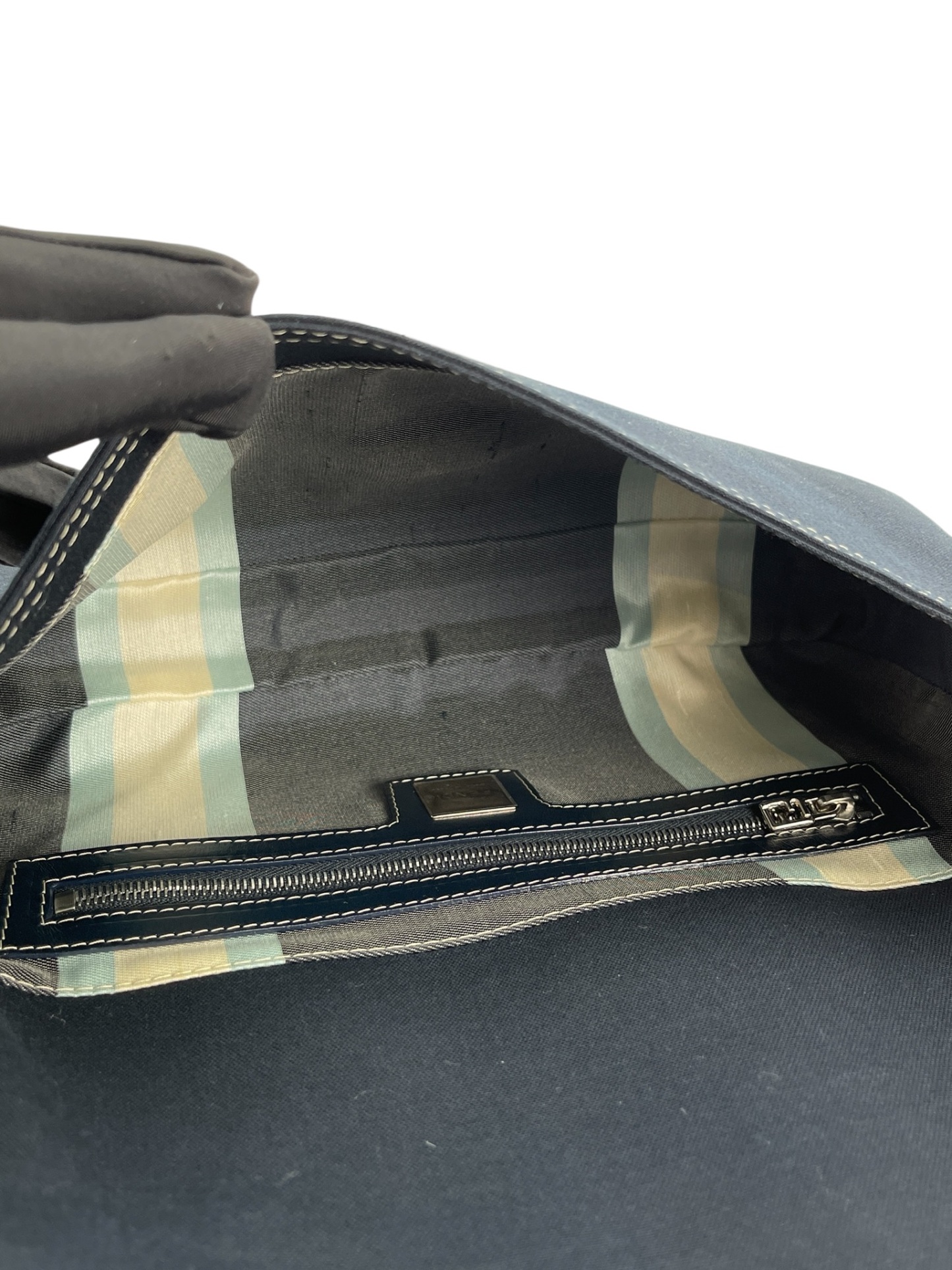 FENDI - Navy Canvas Mamma Baguette silver-tone hardware HandBag