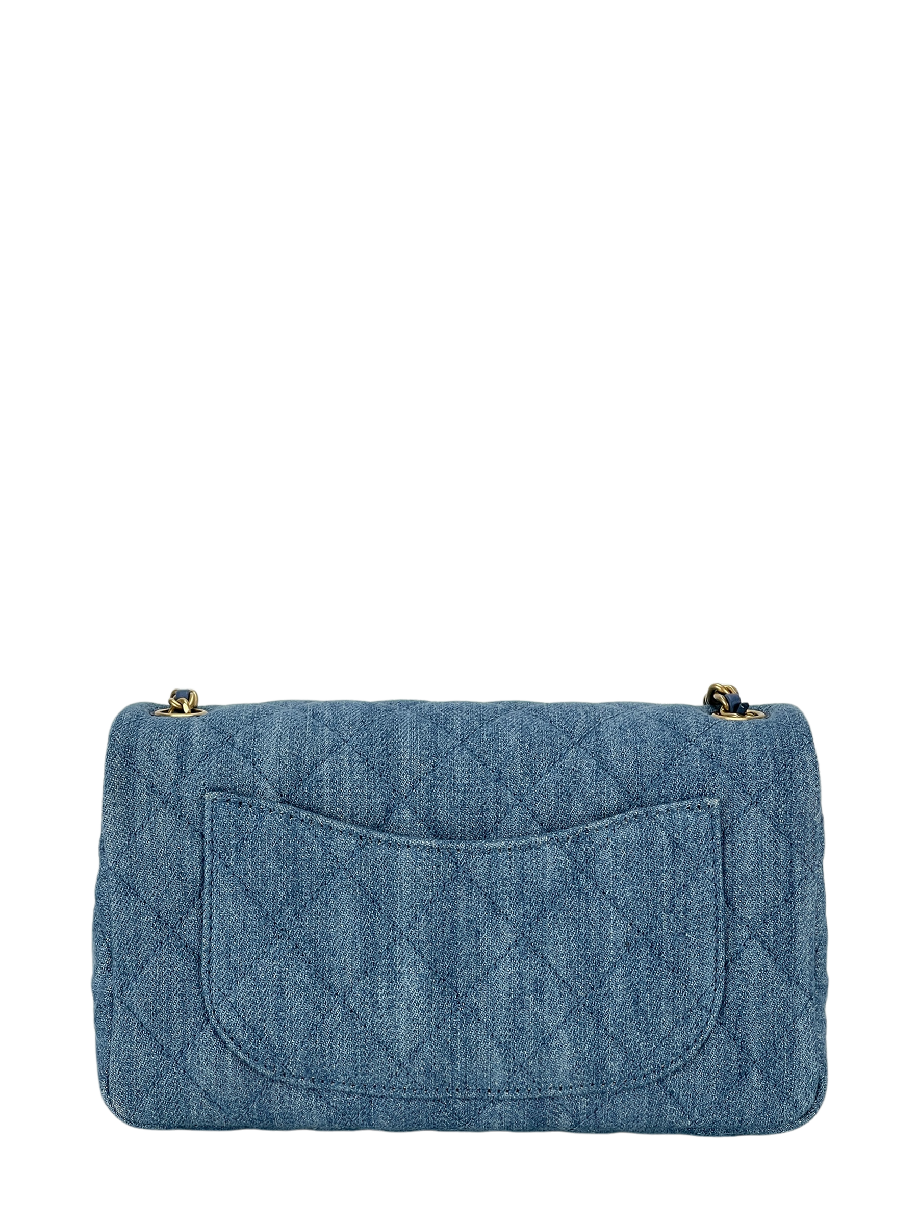 CHANEL - Quilted Mini Denim Rectangular Flap Blue Gold Ball