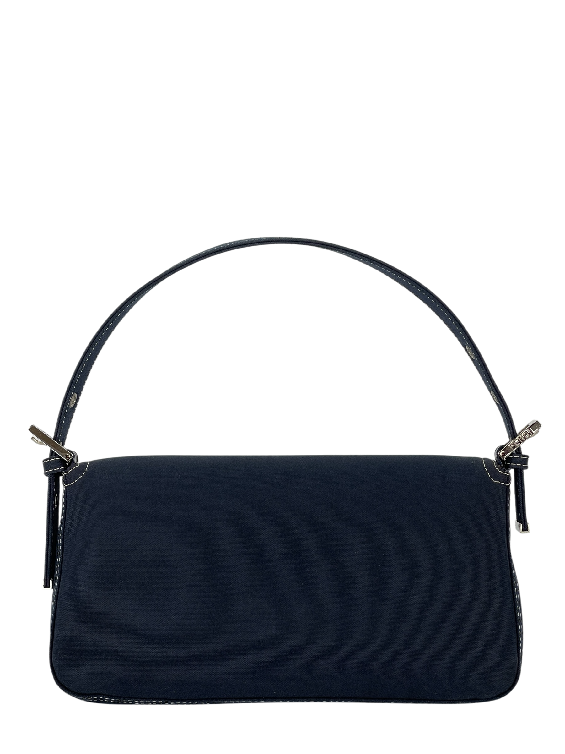 FENDI - Navy Canvas Mamma Baguette silver-tone hardware HandBag