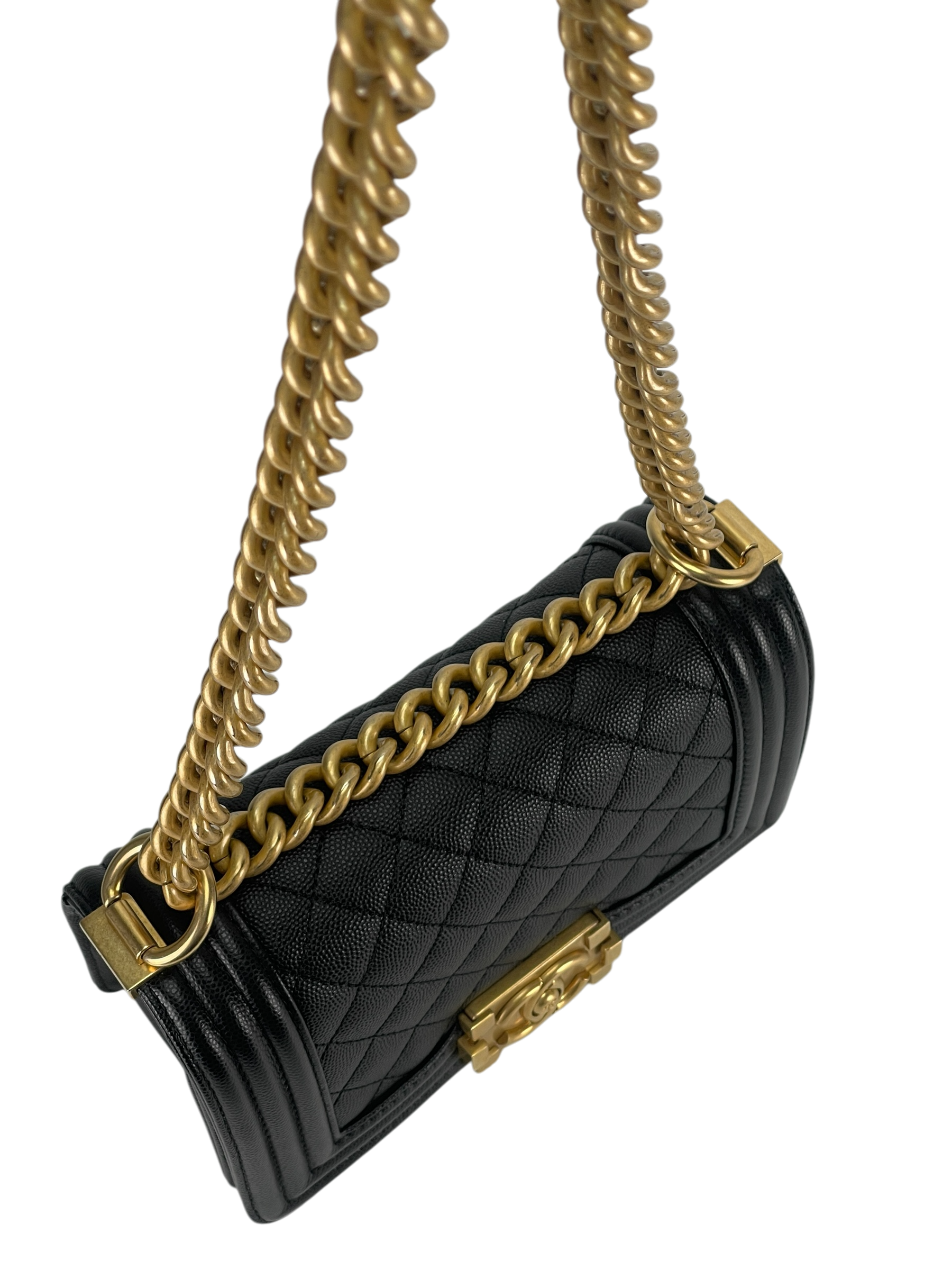 CHANEL -  Small Leboy Flap Bag Black Caviar Metal Gold