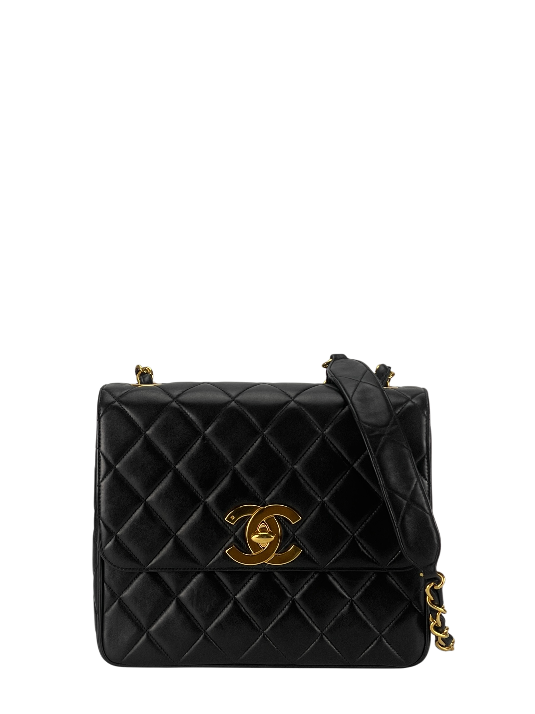 CHANEL -  Black Lambskin Quilted Medium Square Flap Bag