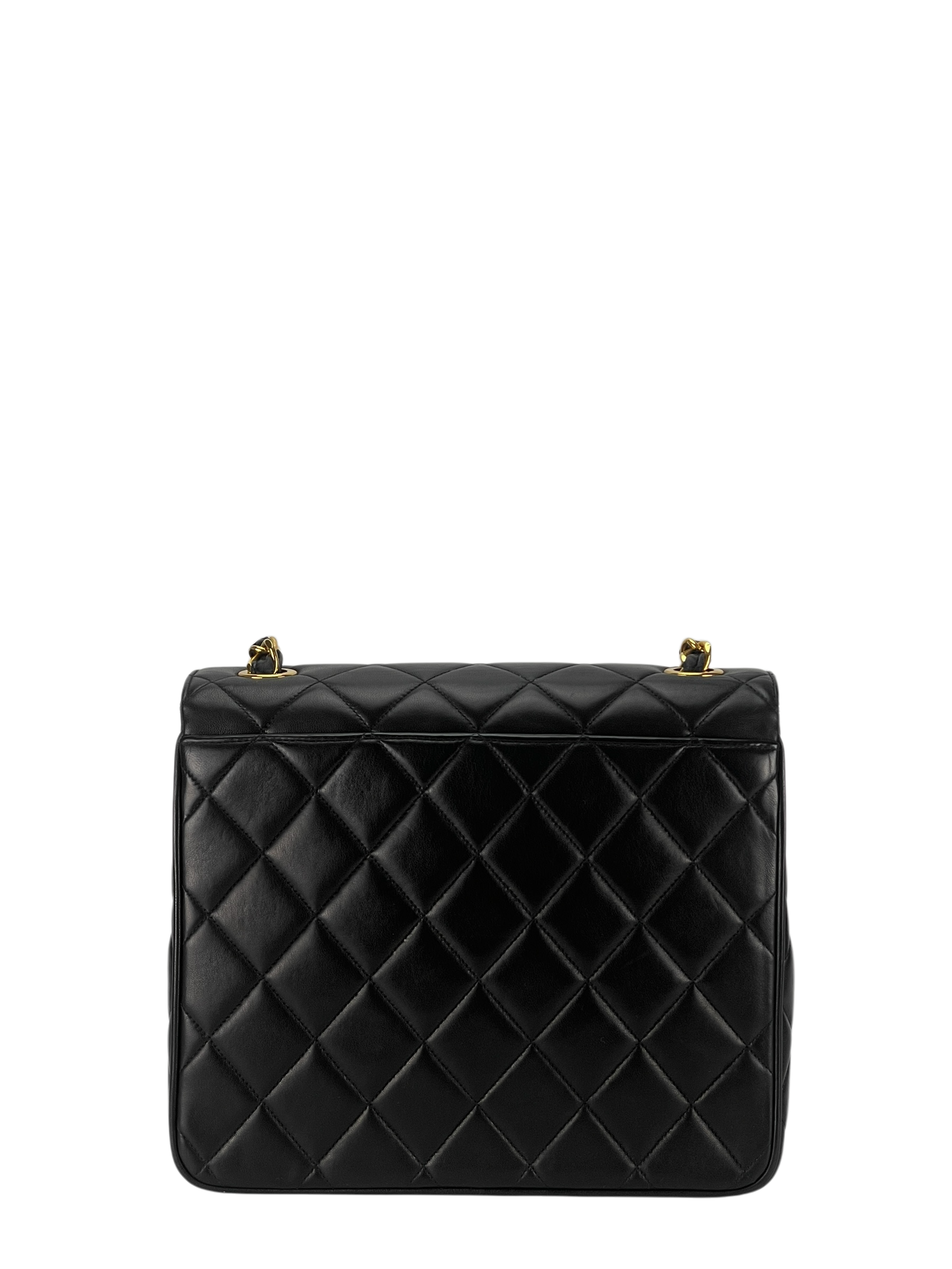 CHANEL -  Black Lambskin Quilted Medium Square Flap Bag
