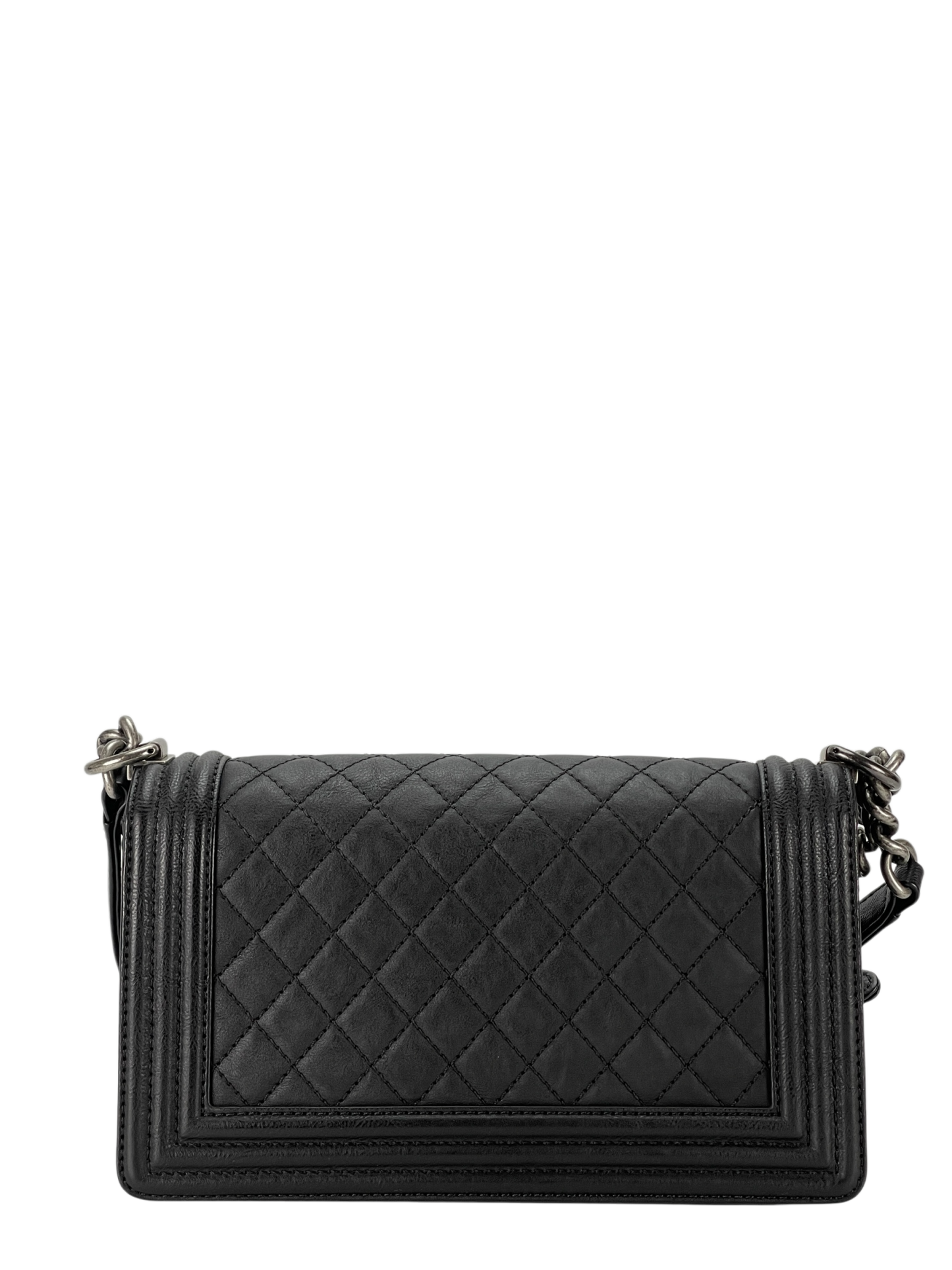 CHANEL - Medium Boy Flap Bag Black Calfskin Metal Sliver