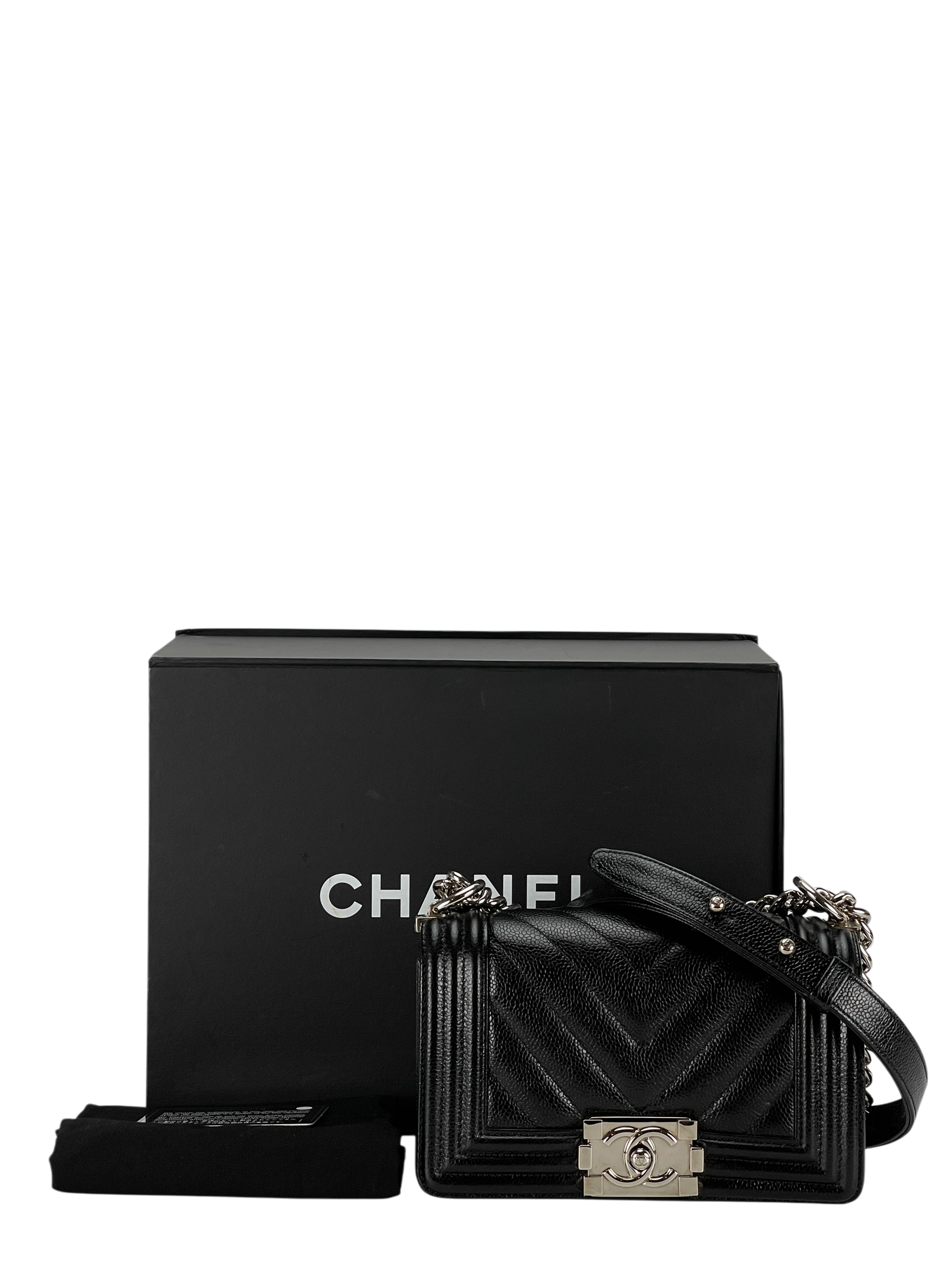CHANEL - Small Leboy Flap Bag Black Caviar Metal Sliver