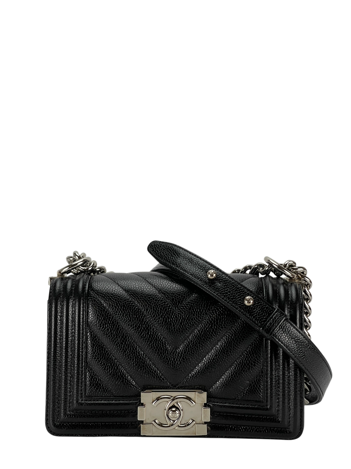CHANEL - Small Leboy Flap Bag Black Caviar Metal Sliver