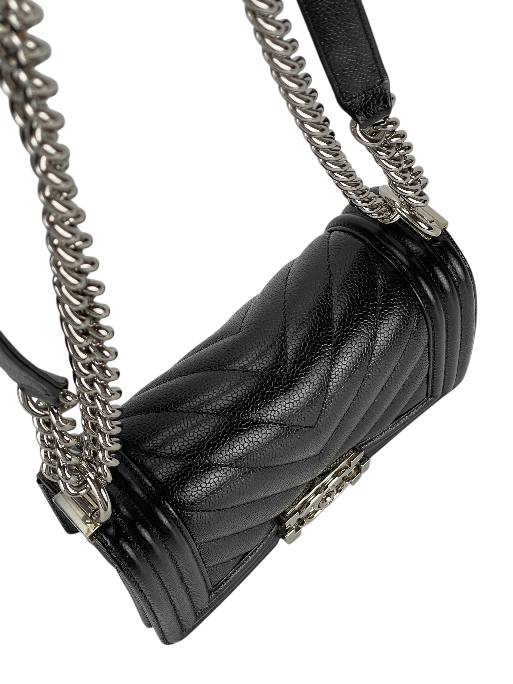 CHANEL - Small Leboy Flap Bag Black Caviar Metal Sliver