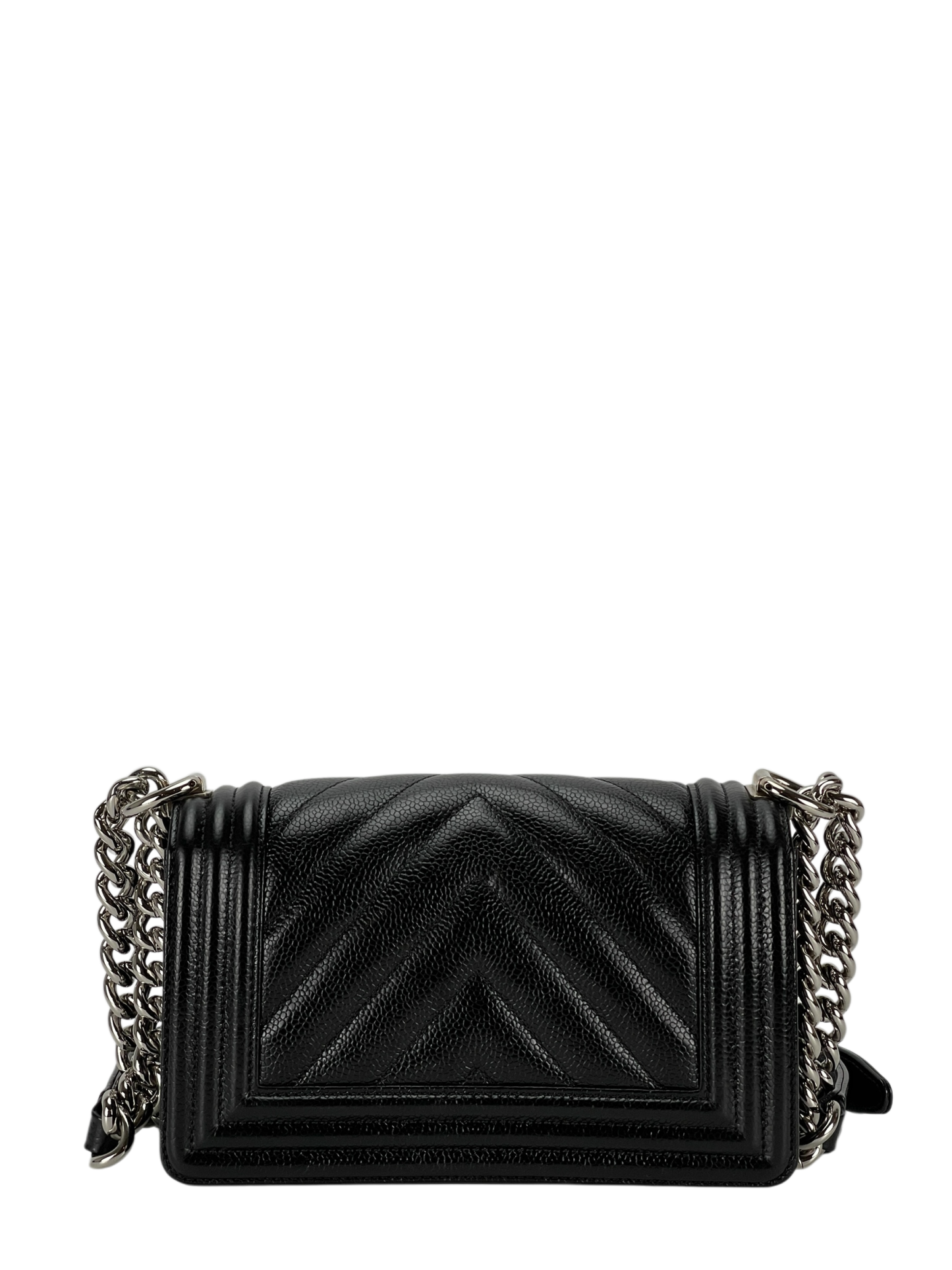 CHANEL - Small Leboy Flap Bag Black Caviar Metal Sliver