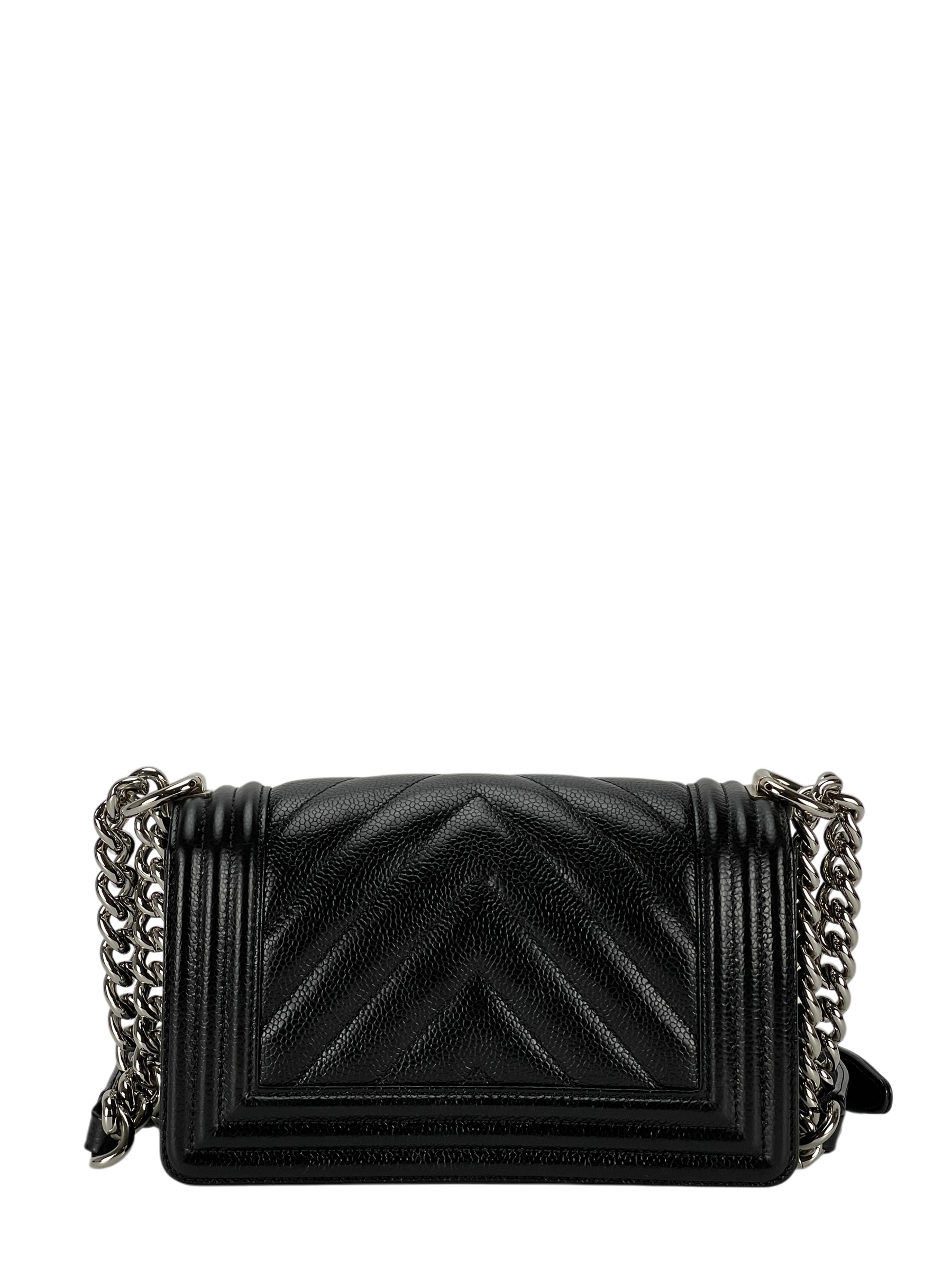 CHANEL - Small Leboy Flap Bag Black Caviar Metal Sliver