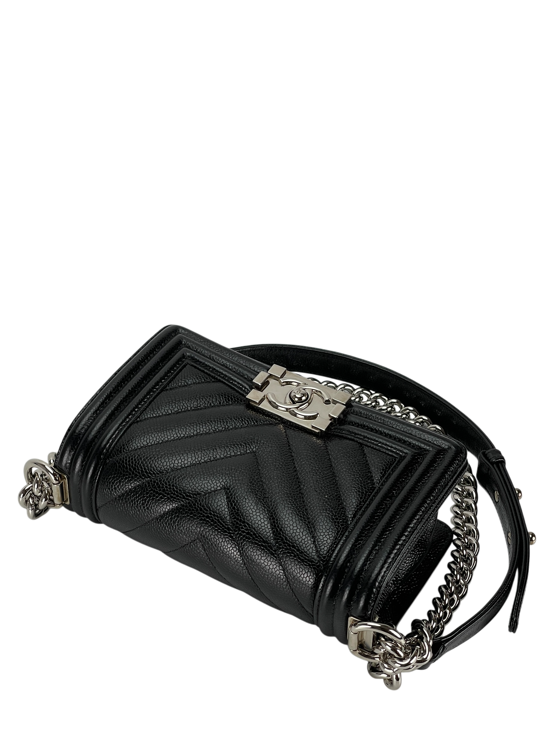 CHANEL - Small Leboy Flap Bag Black Caviar Metal Sliver