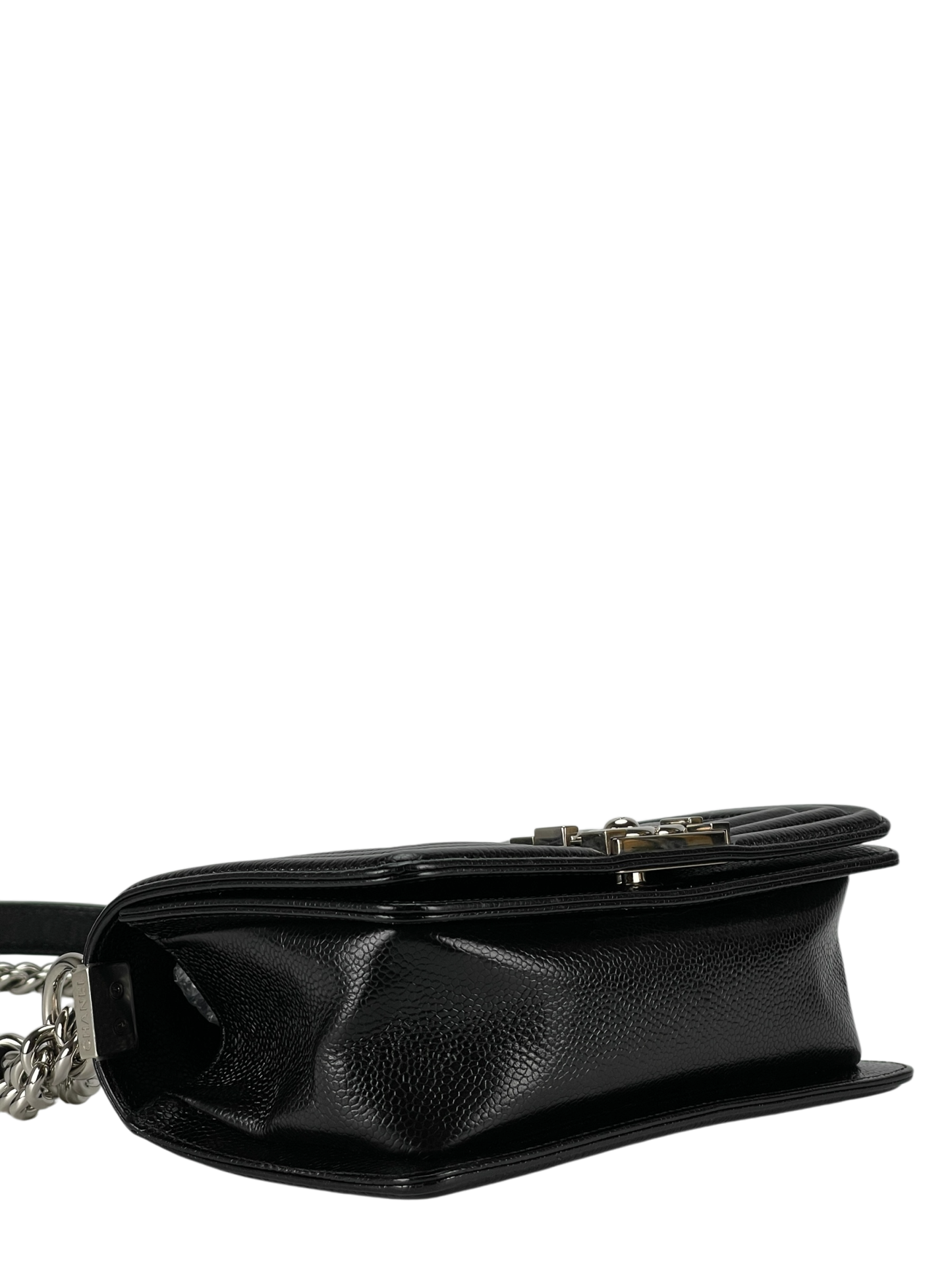CHANEL - Small Leboy Flap Bag Black Caviar Metal Sliver