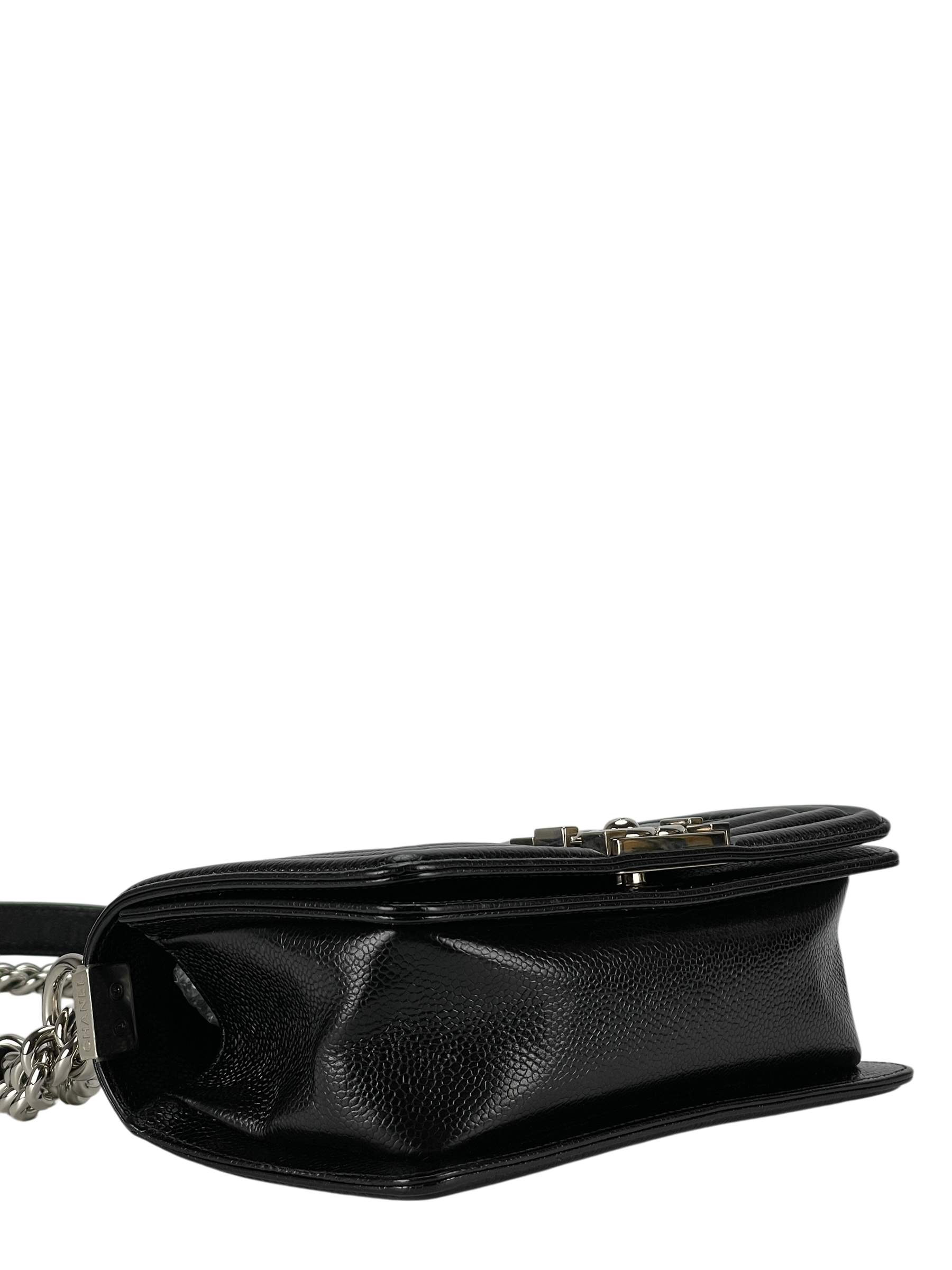 CHANEL - Small Leboy Flap Bag Black Caviar Metal Sliver