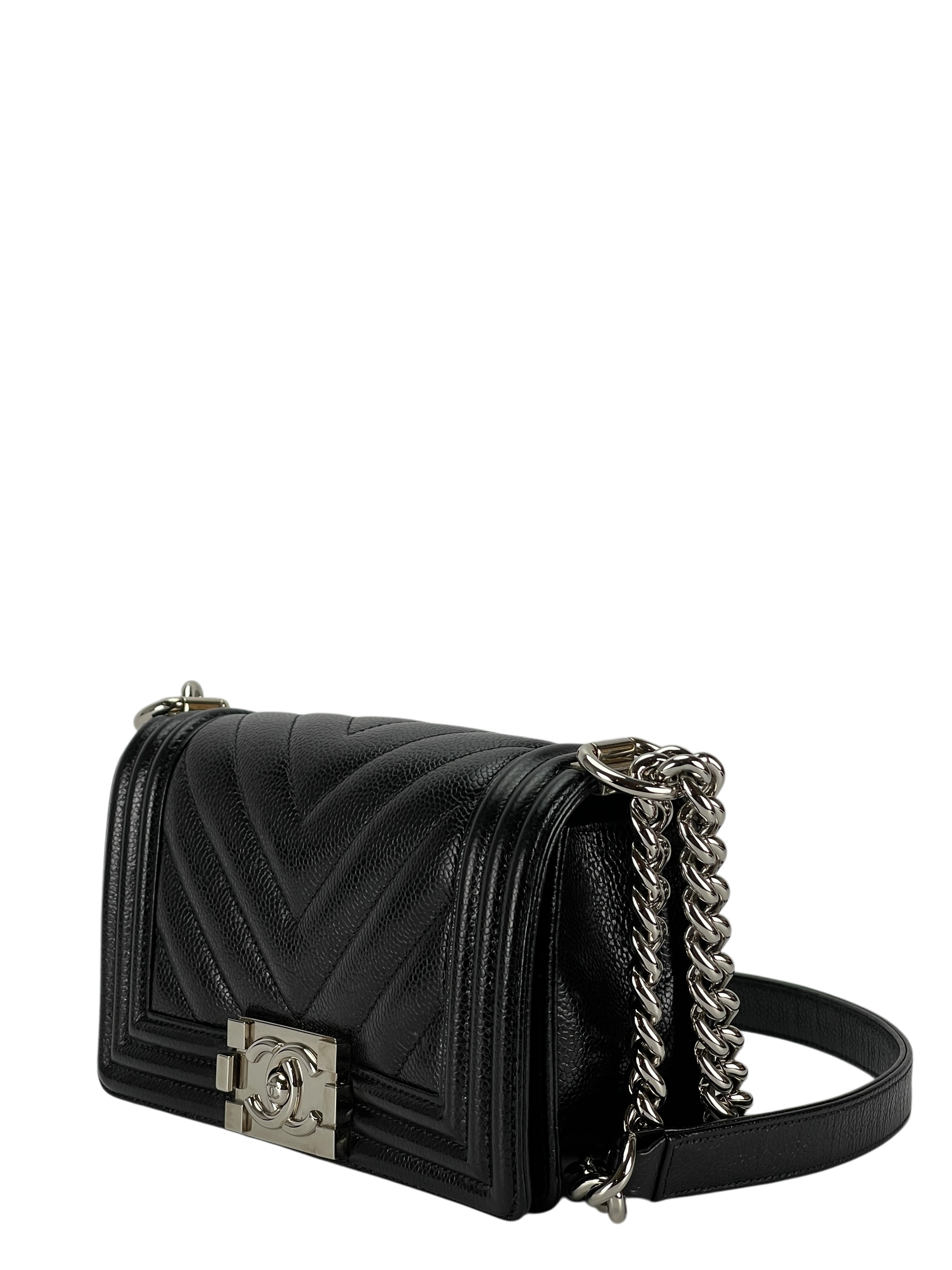 CHANEL - Small Leboy Flap Bag Black Caviar Metal Sliver