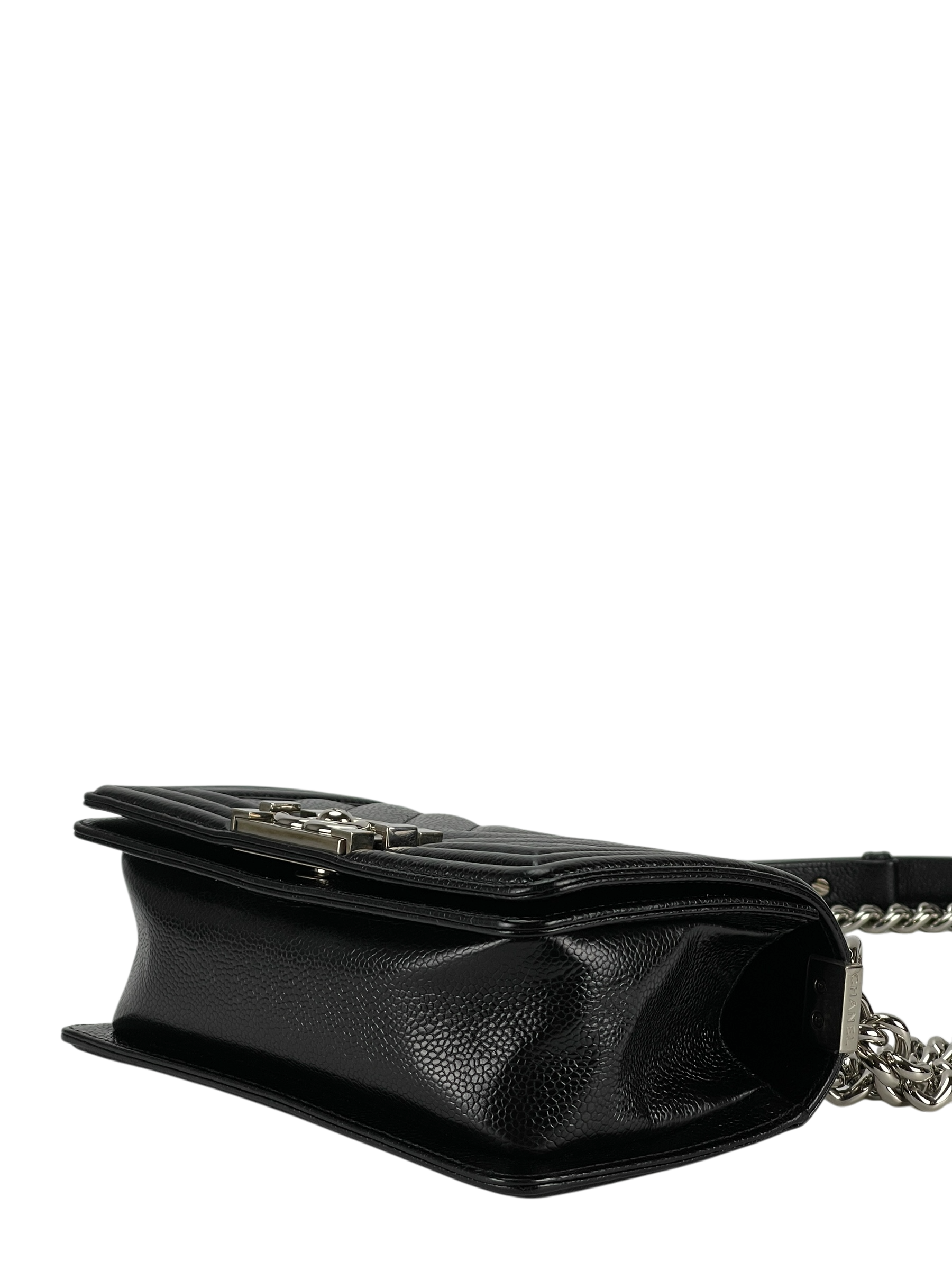 CHANEL - Small Leboy Flap Bag Black Caviar Metal Sliver