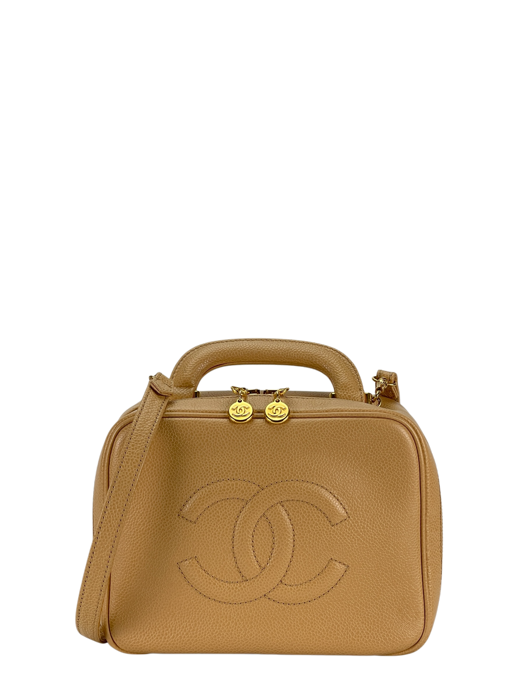 CHANEL - 1997-1999 Beige Caviar 2way Vanity Handbag