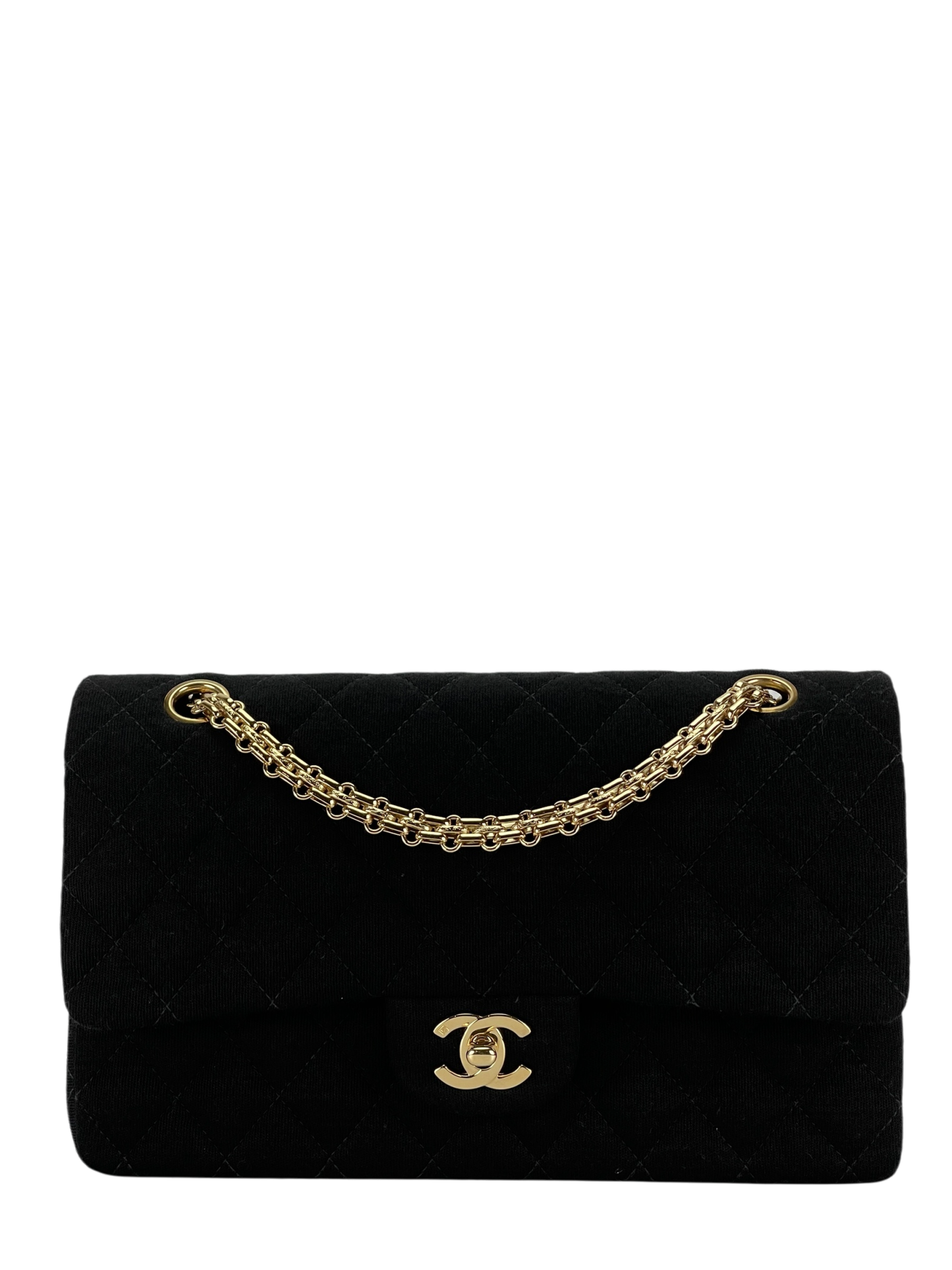 CHANEL - Black Velvet Matelasse Quilted Chain Shoulder Bag