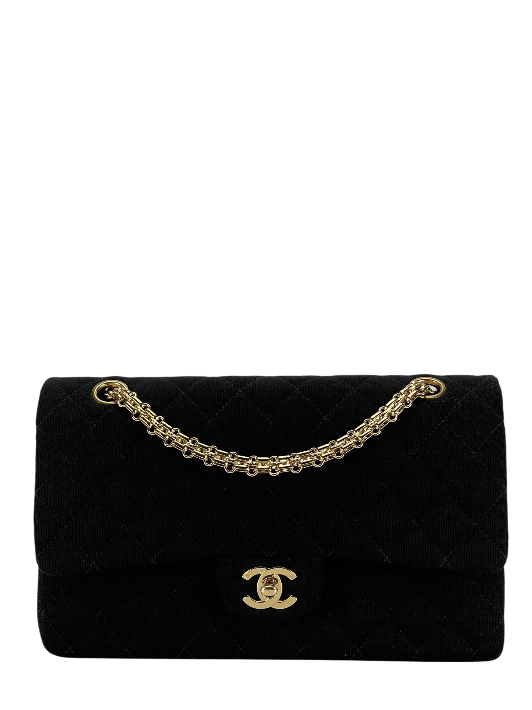 CHANEL - Black Velvet Matelasse Quilted Chain Shoulder Bag