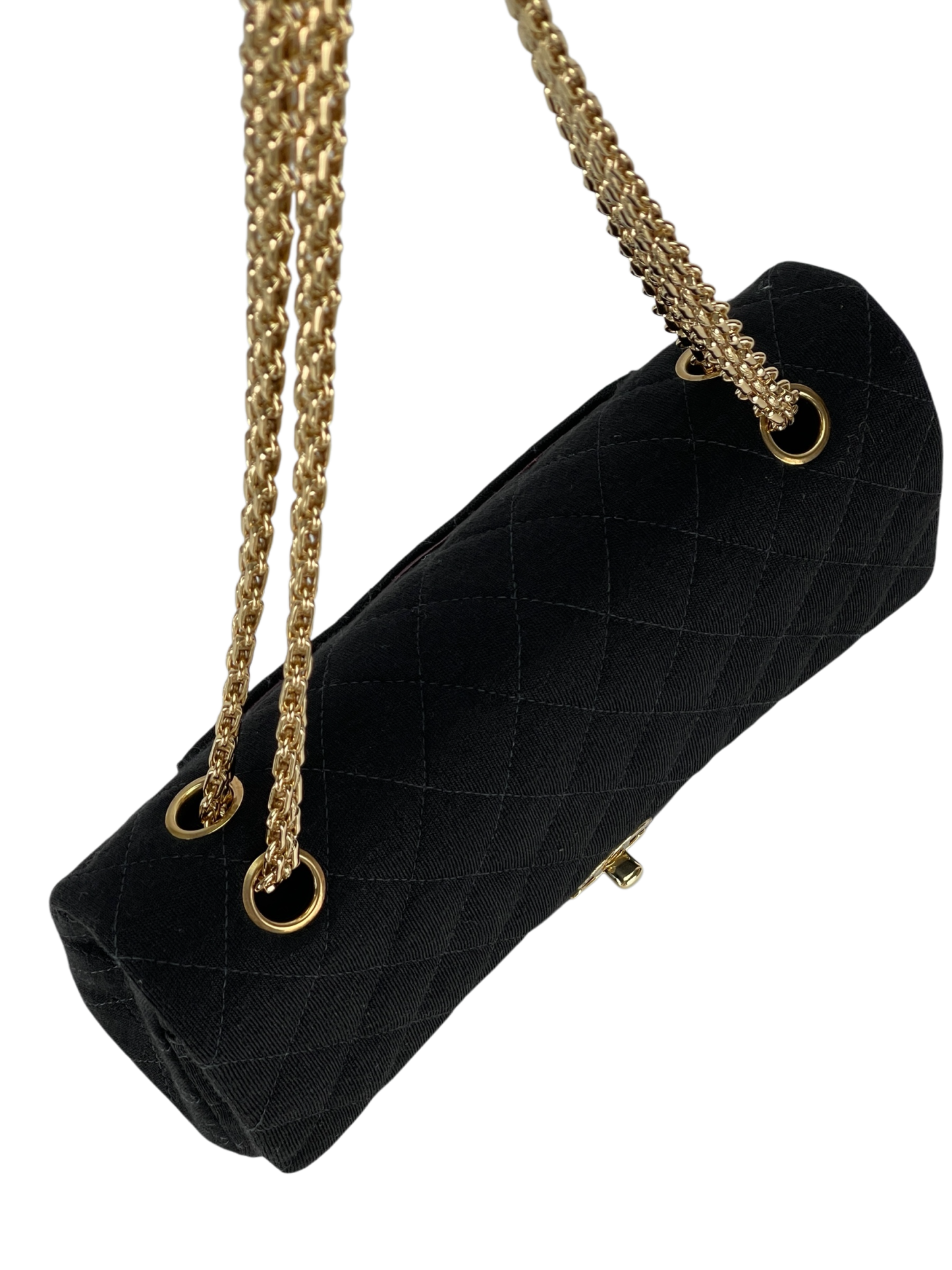 CHANEL - Black Velvet Matelasse Quilted Chain Shoulder Bag