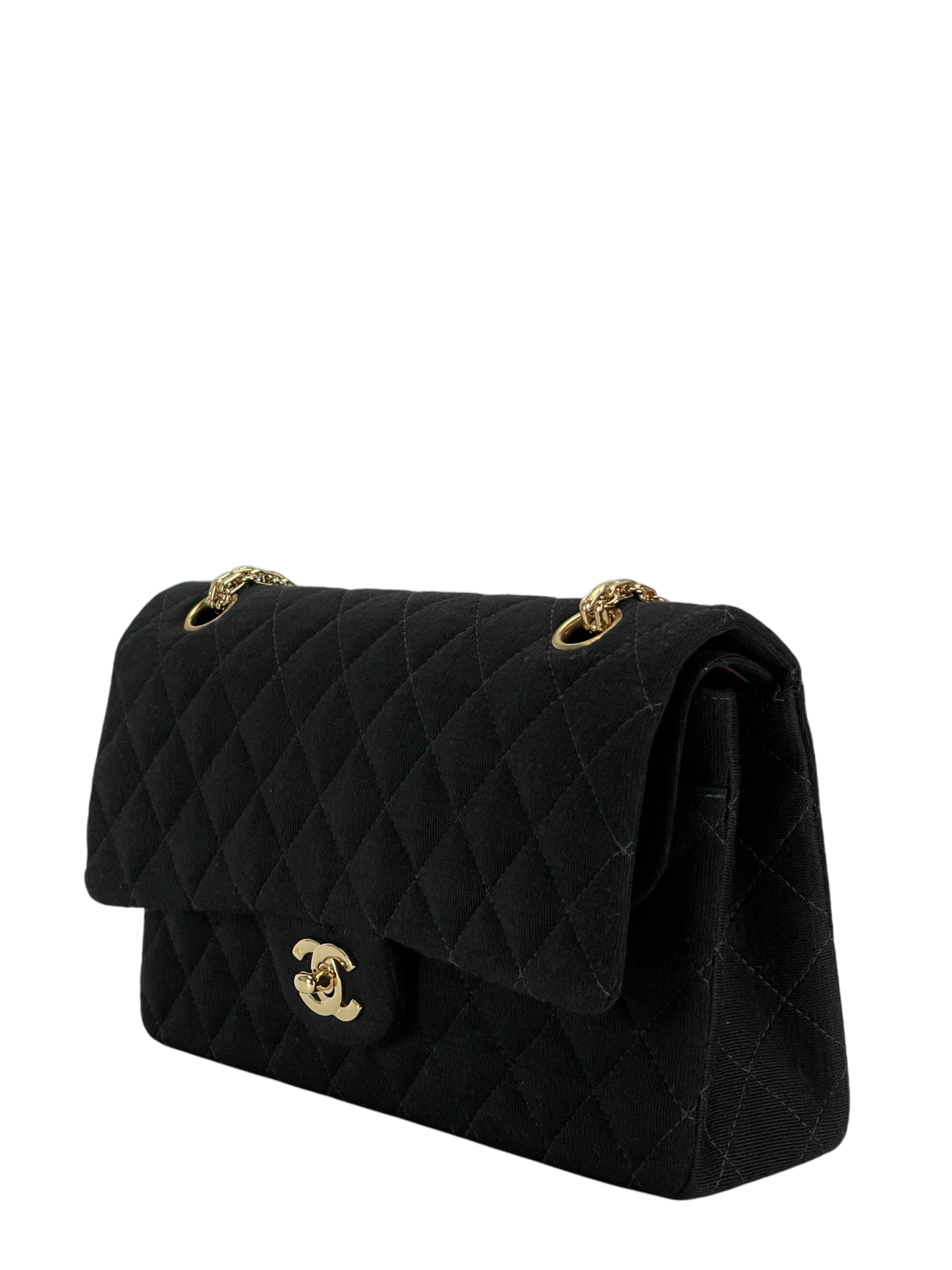 CHANEL - Black Velvet Matelasse Quilted Chain Shoulder Bag