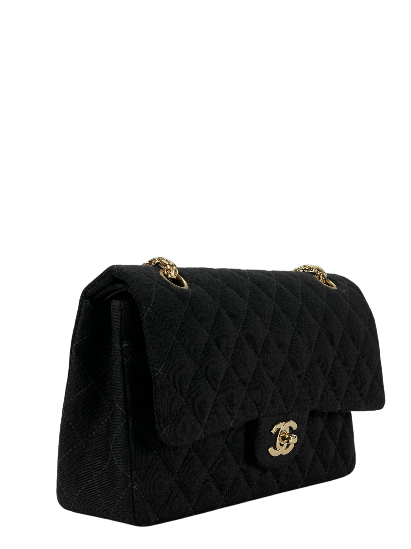 CHANEL - Black Velvet Matelasse Quilted Chain Shoulder Bag