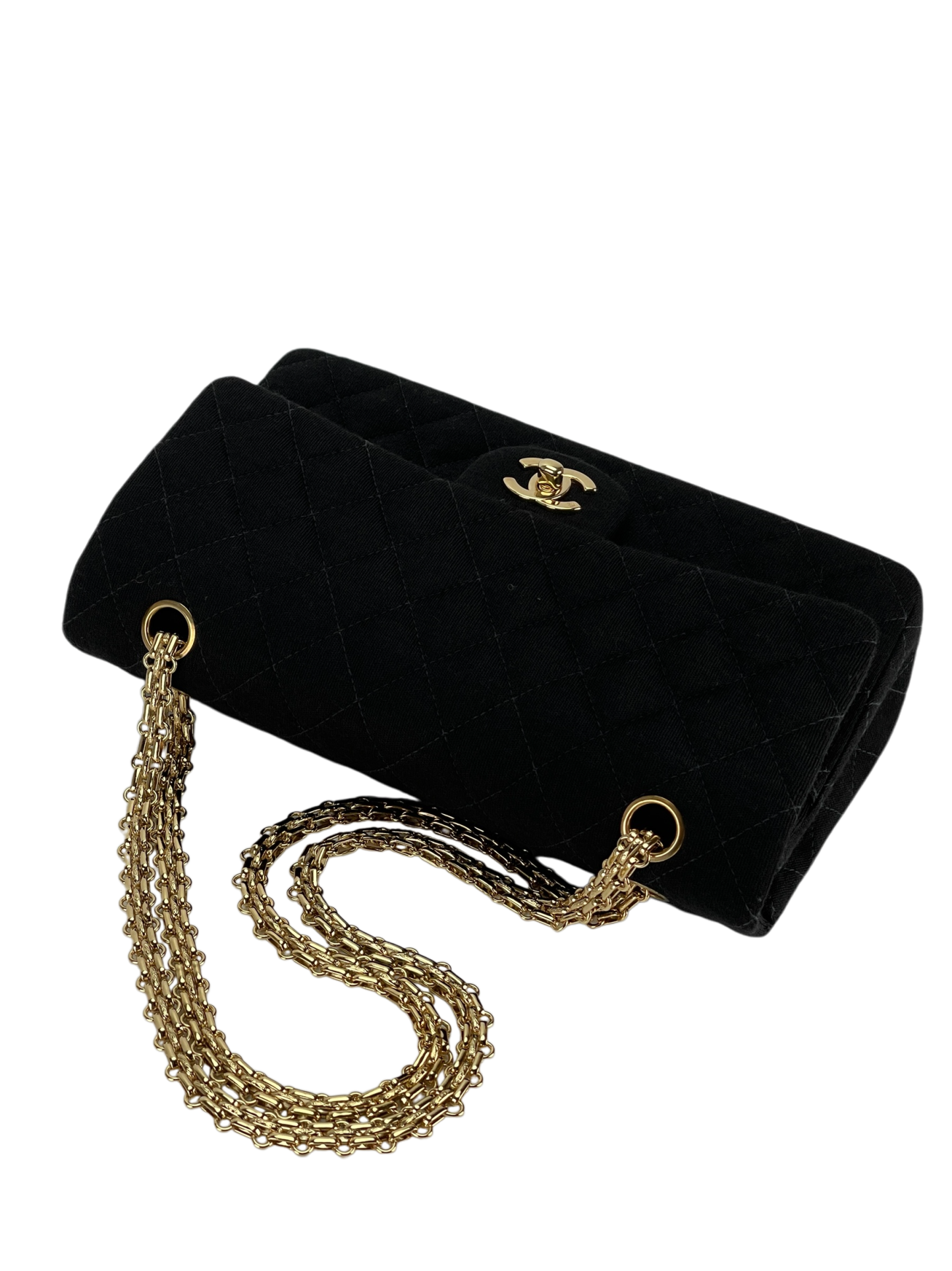 CHANEL - Black Velvet Matelasse Quilted Chain Shoulder Bag