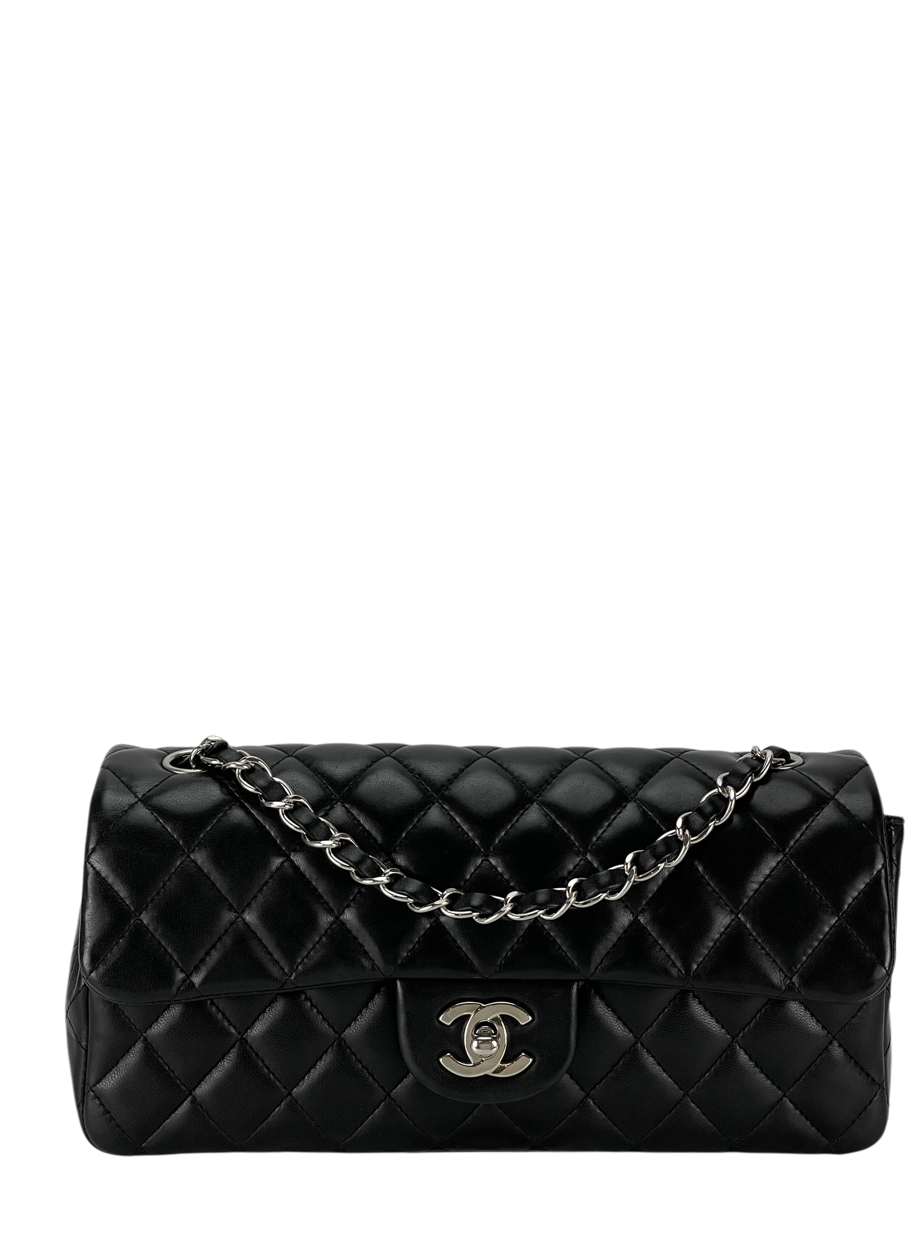 CHANEL - Black Lambskin Medium Classic Double Flap Shoulder Bag
